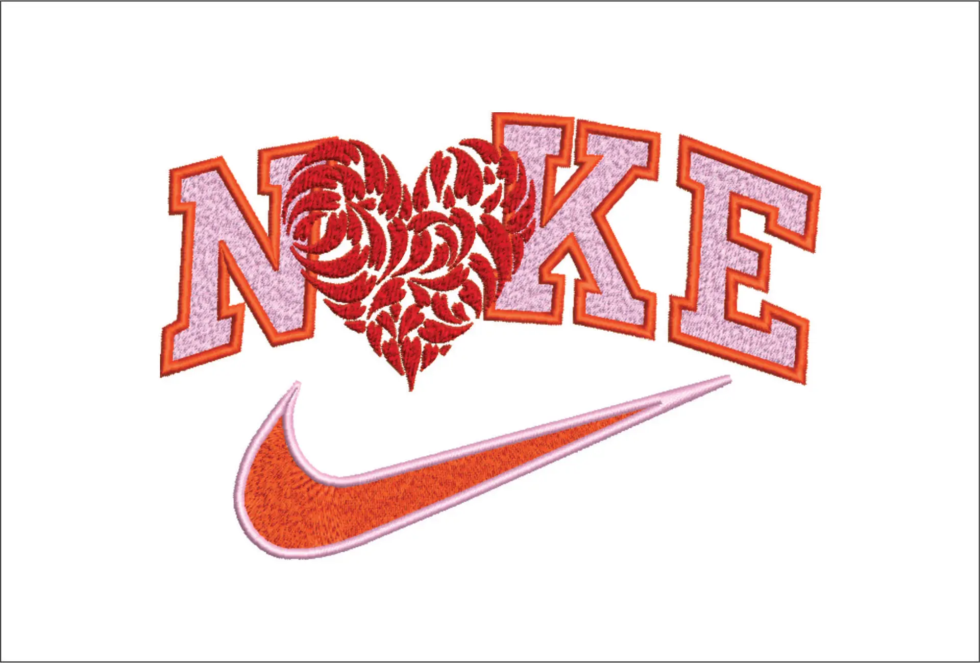 Nike Swoosh Hearts Heart - Cartoon embroidery design file - instant download