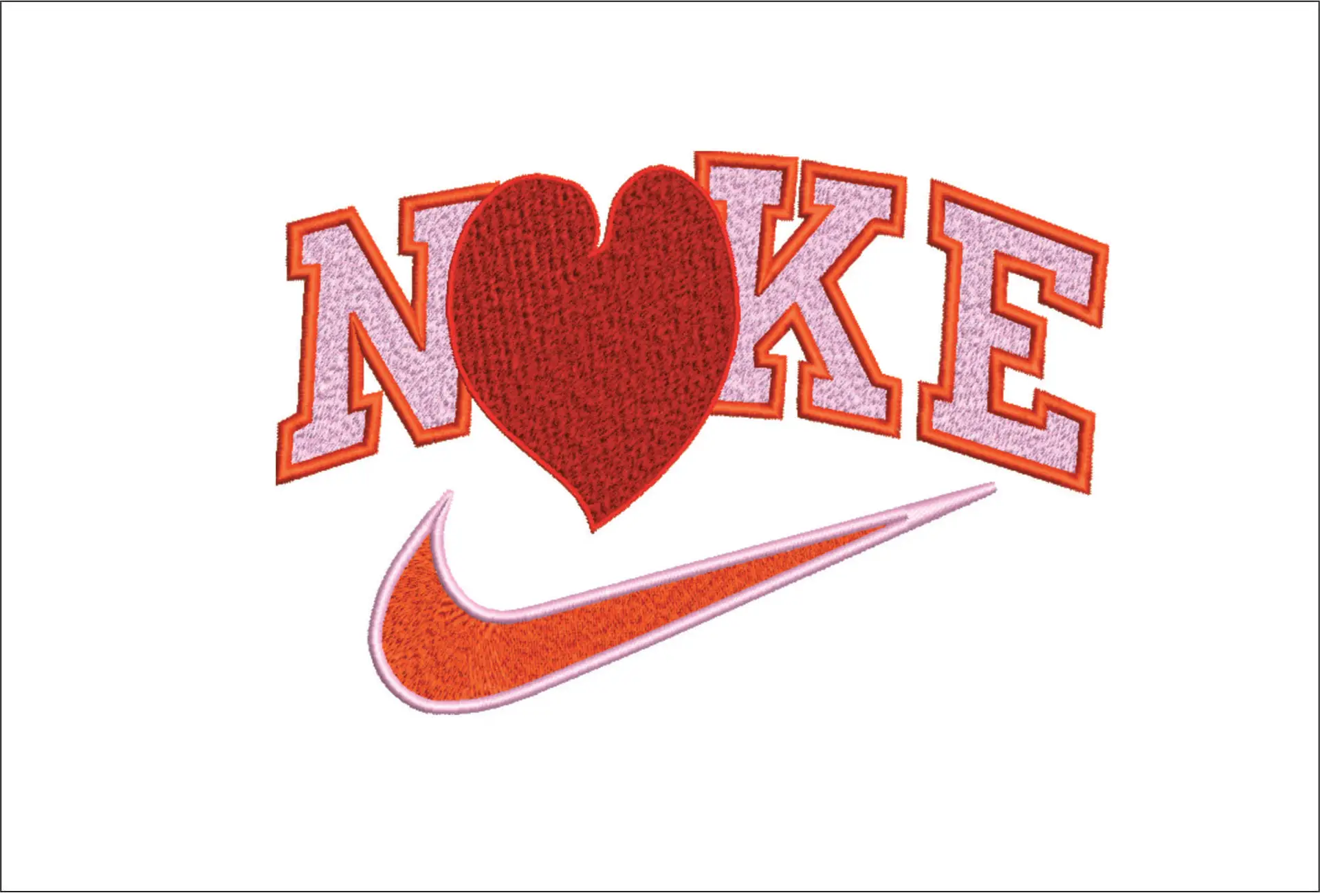 Nike Swoosh Heart - Cartoon embroidery design file - instant download