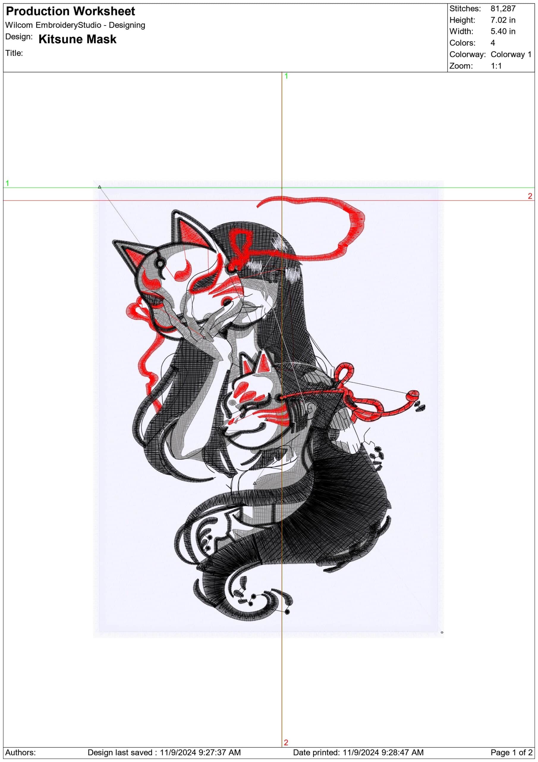 Kitsune Mask - Anime - Nike embroidery design - instant download — view 2