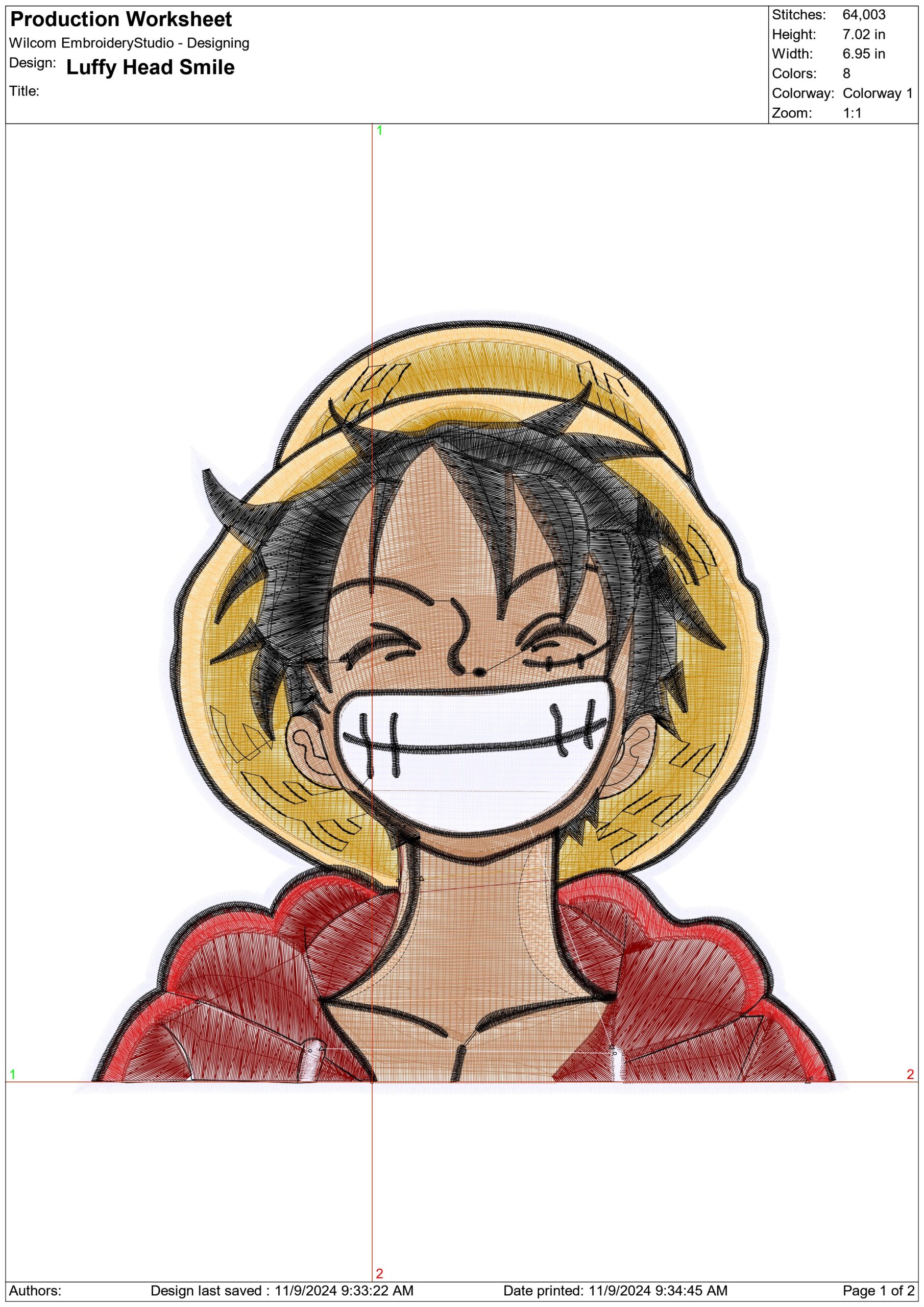 Luffy head smile - Anime - Nike embroidery design - instant download — view 2