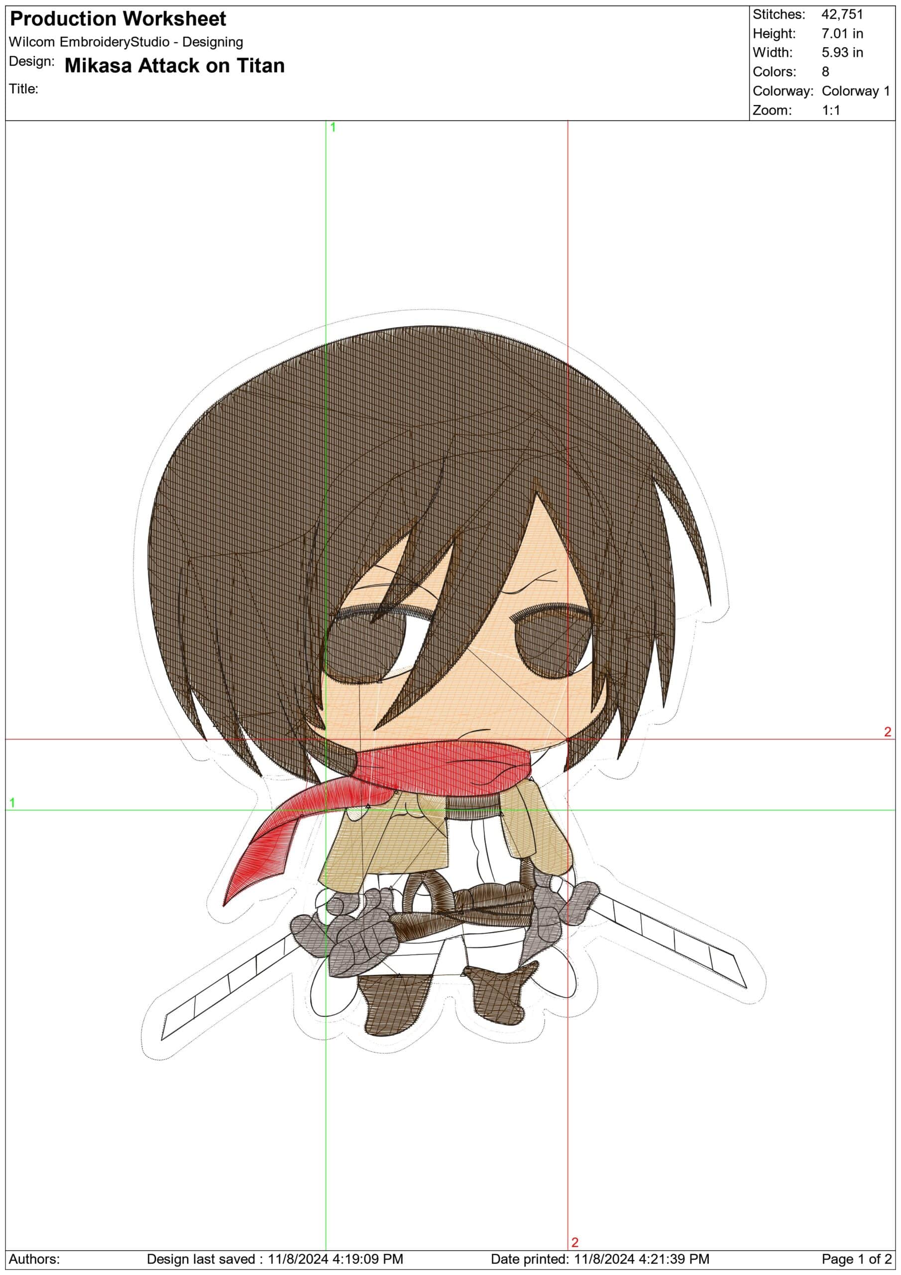 Mikasa Attack on Titan - Anime - Nike embroidery design - instant download — view 2