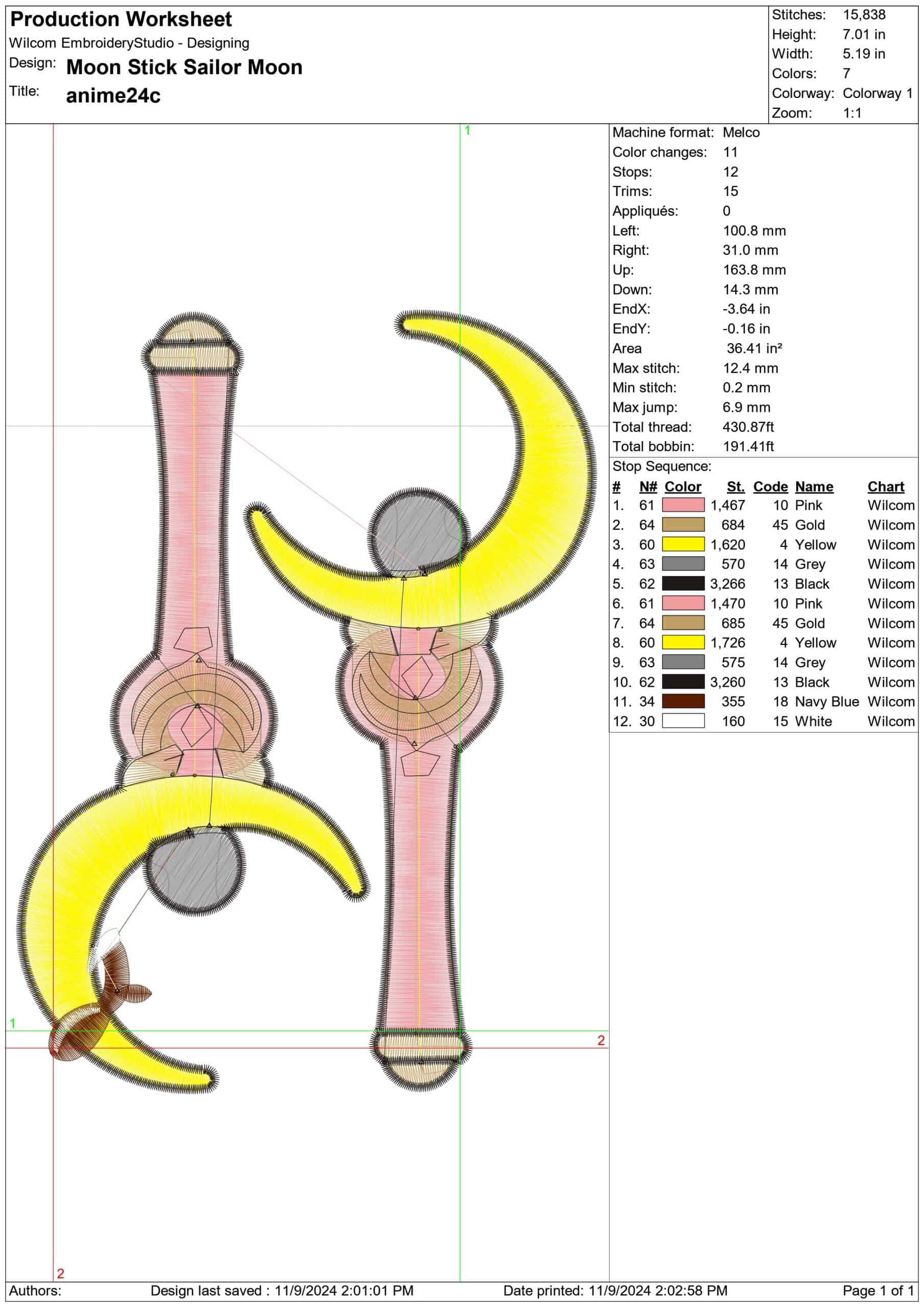 Moon Stick Sailor Moon - Anime - Nike embroidery design - instant download — view 2