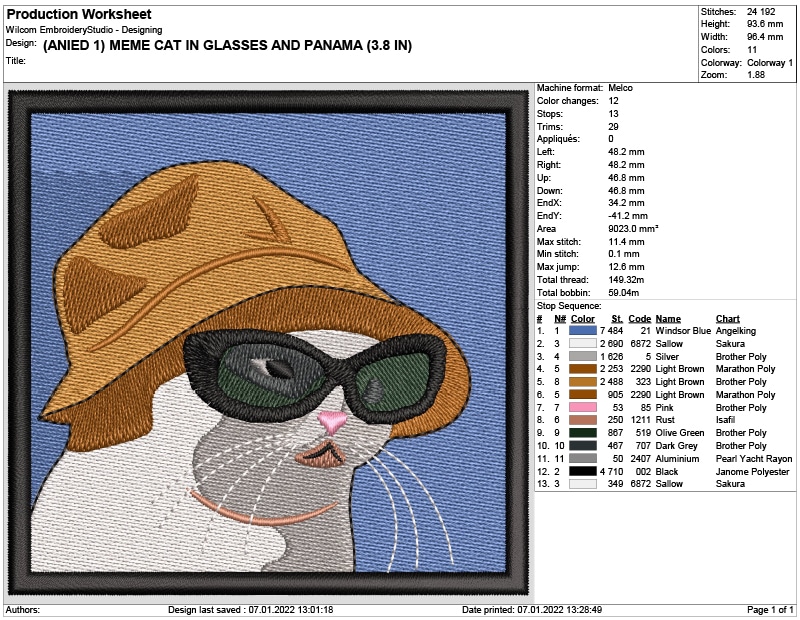 Cat in Glasses and hat Meme - Anime - Nike embroidery design - instant download — view 2