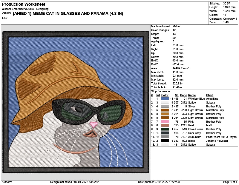 Cat in Glasses and hat Meme - Anime - Nike embroidery design - instant download — view 3