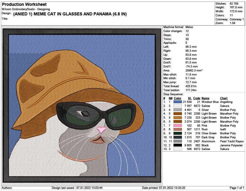 Cat in Glasses and hat Meme - Anime - Nike embroidery design - instant download — view 5