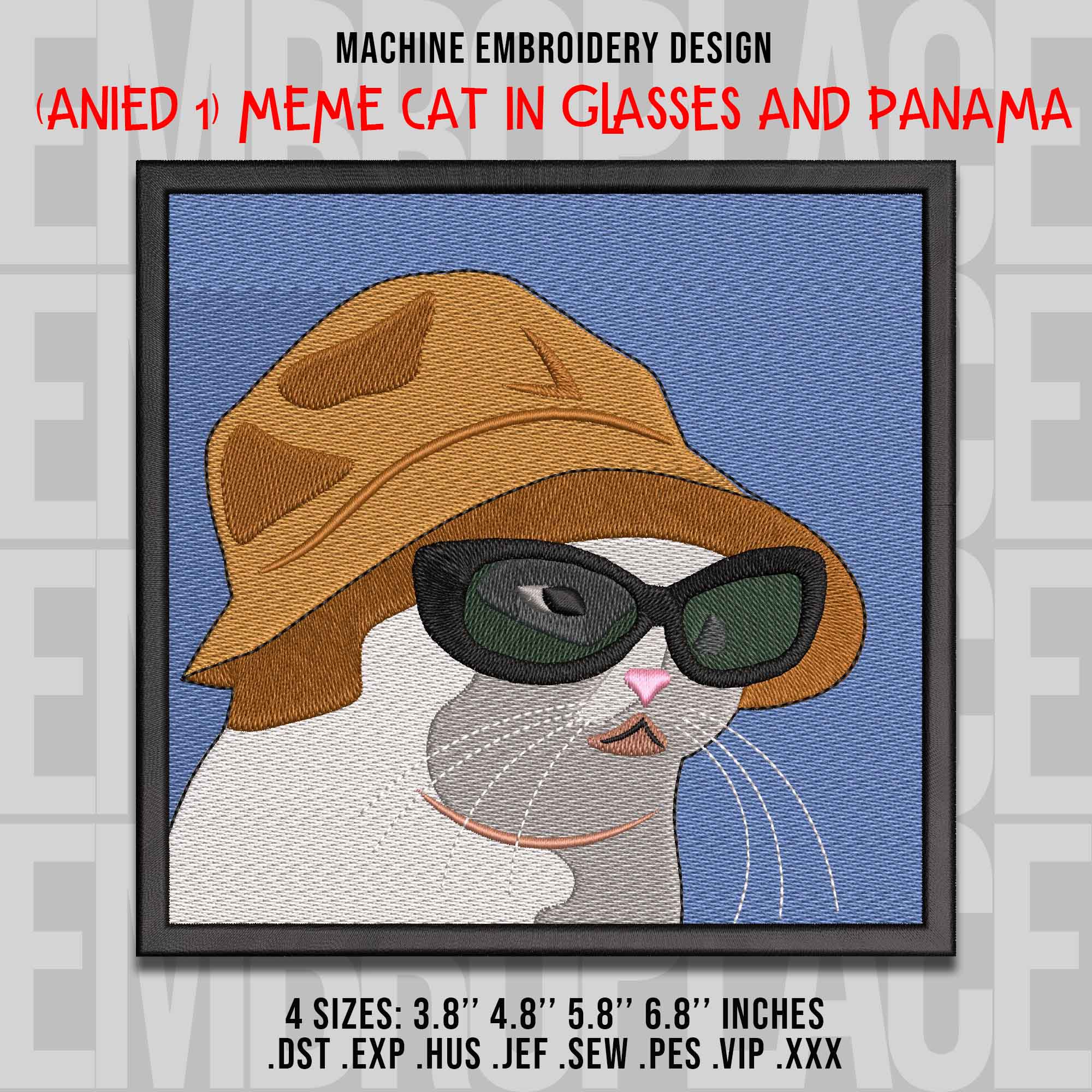 Cat in Glasses and hat Meme - Anime - Nike embroidery design - instant download