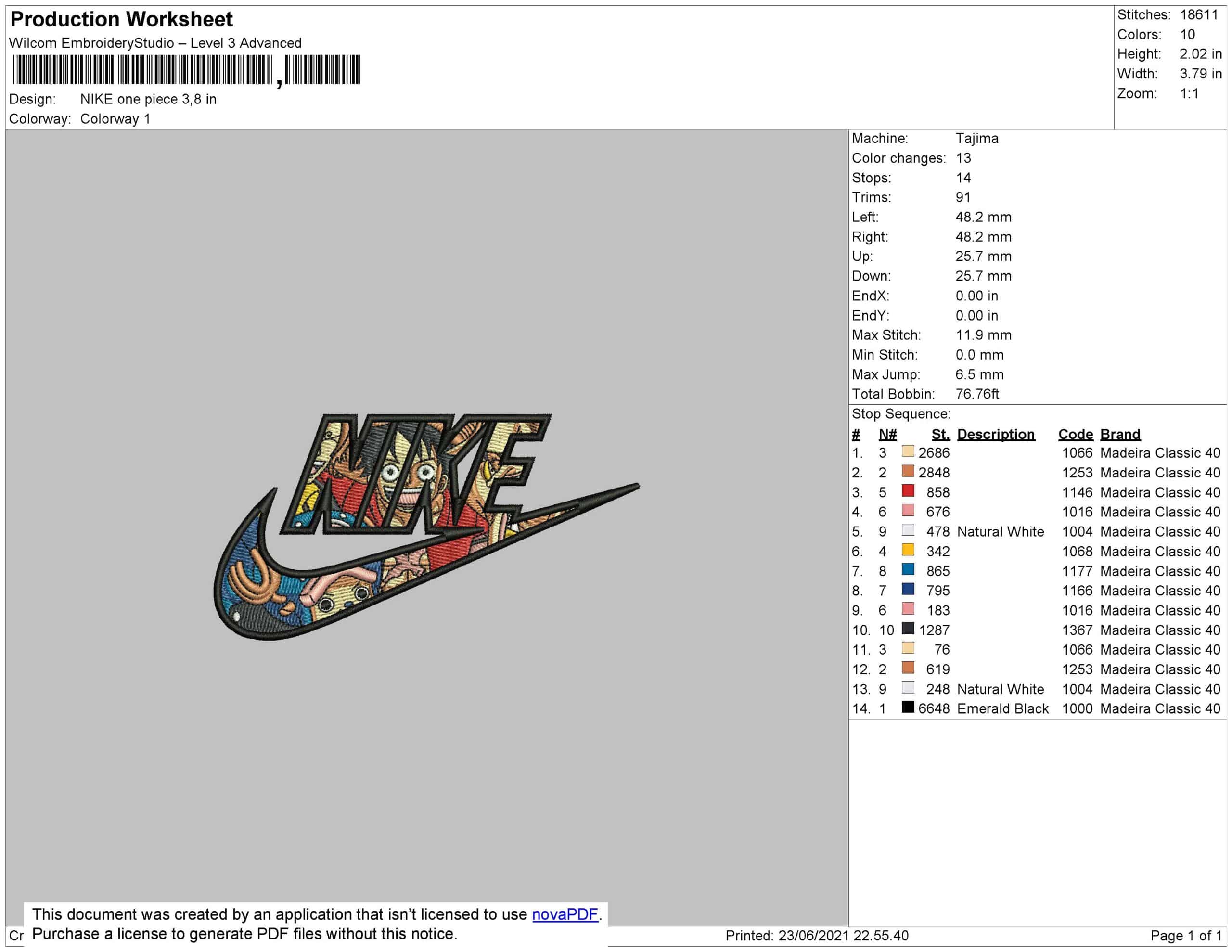 Nike Swoosh One Piece - Anime - Nike embroidery design - instant download — view 3