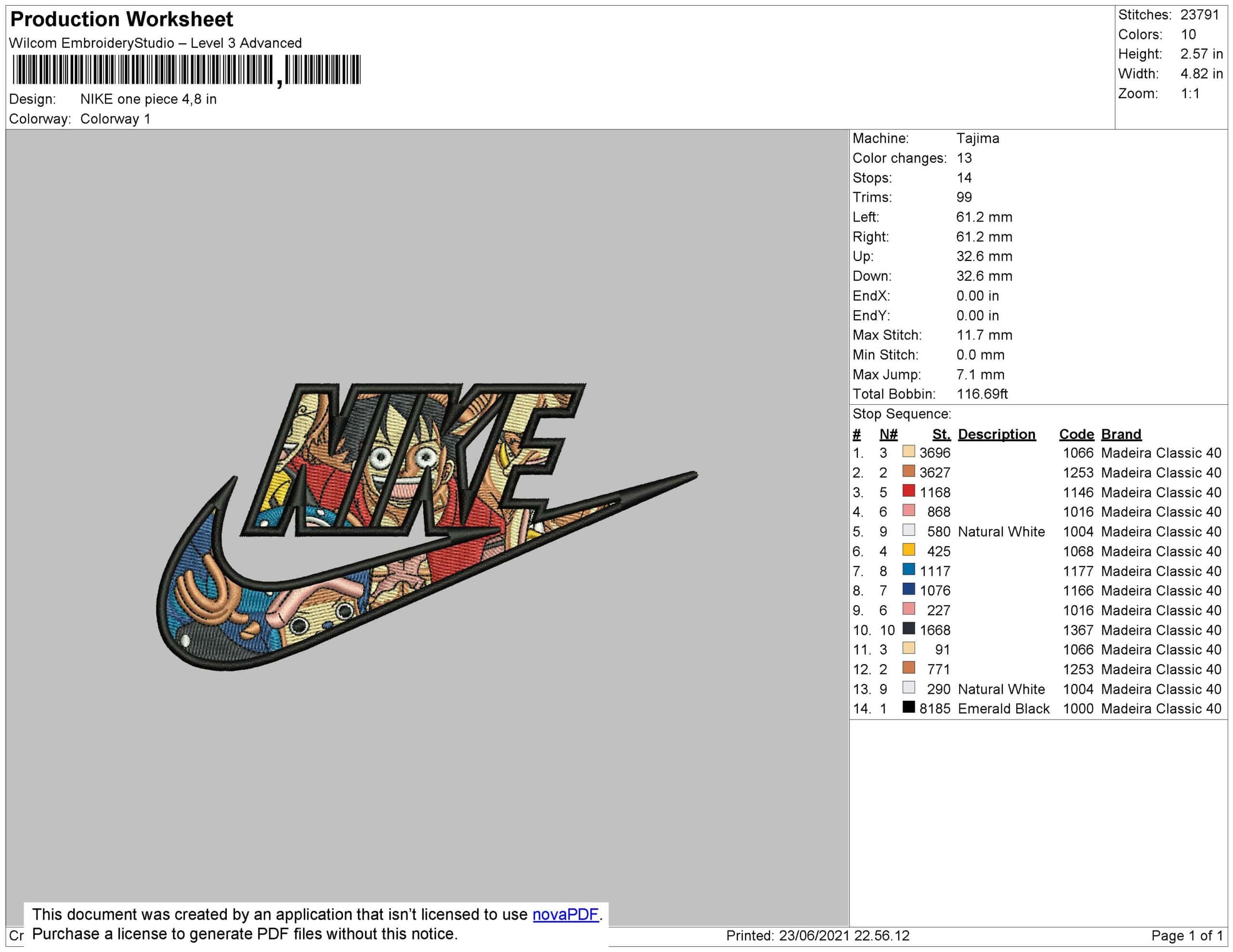 Nike Swoosh One Piece - Anime - Nike embroidery design - instant download — view 4