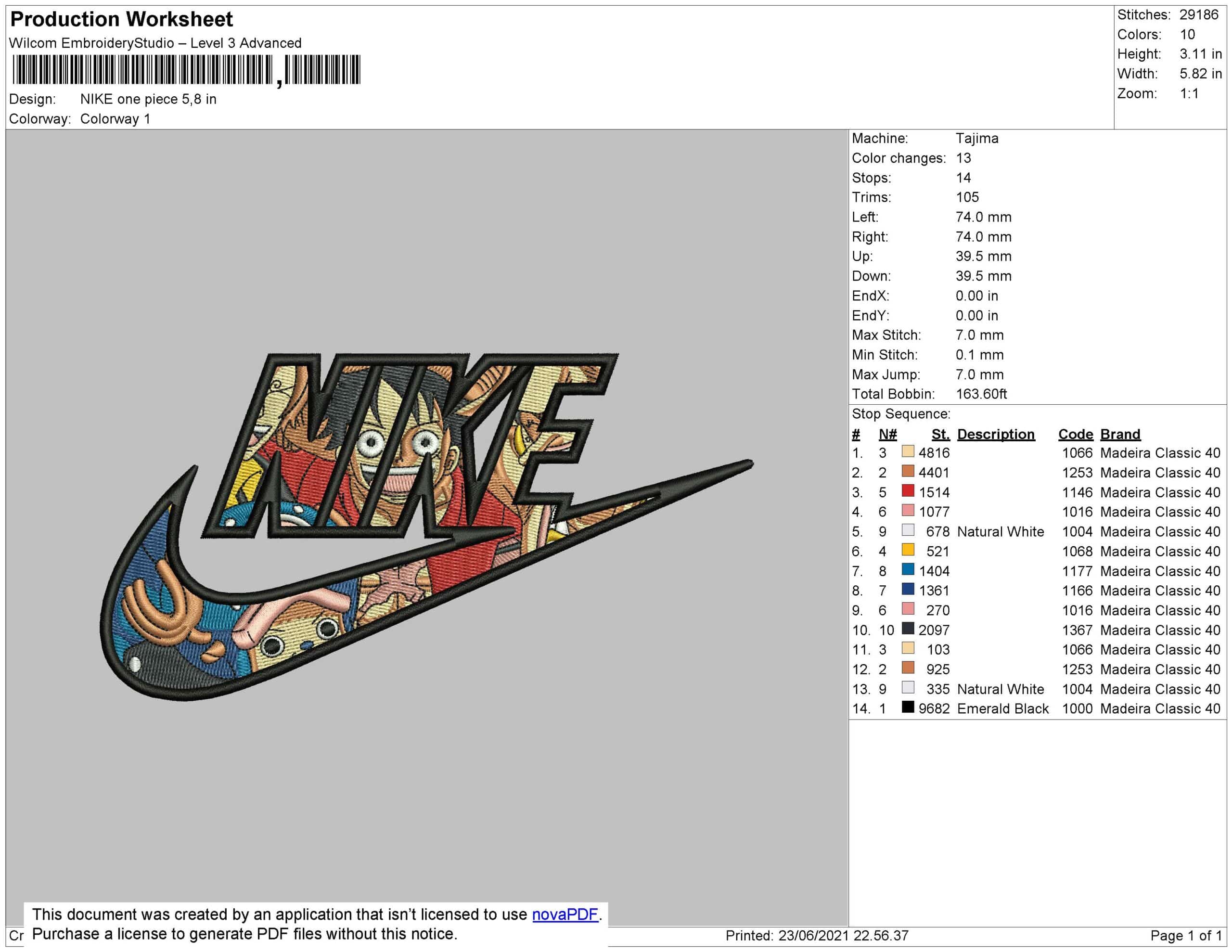 Nike Swoosh One Piece - Anime - Nike embroidery design - instant download — view 2
