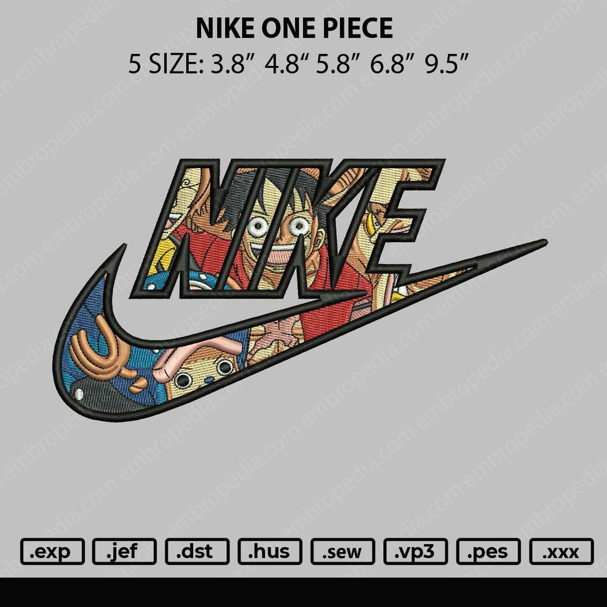 Nike Swoosh One Piece - Anime - Nike embroidery design - instant download