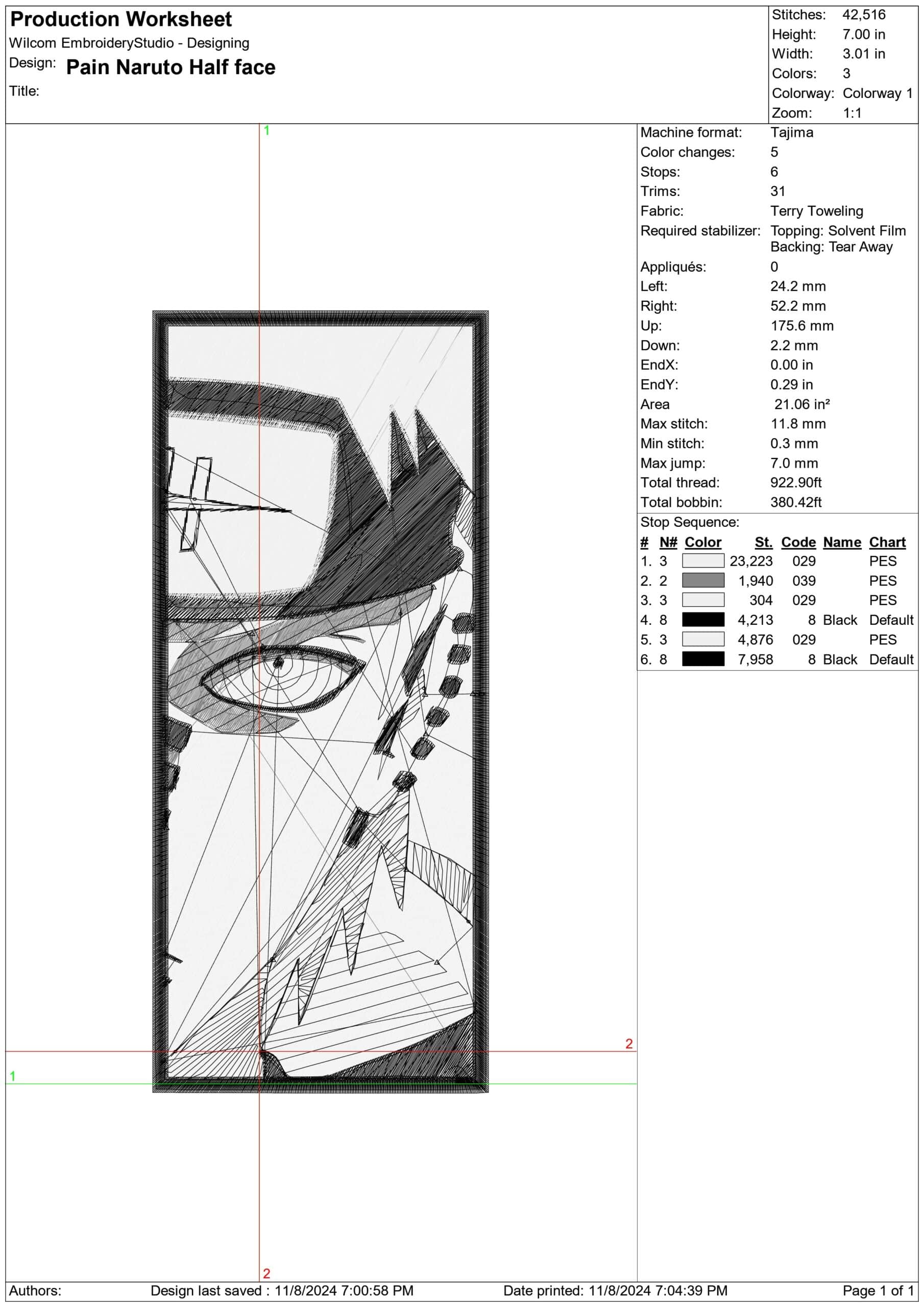Pain Naruto Half face- Anime - Nike embroidery design - instant download — view 2