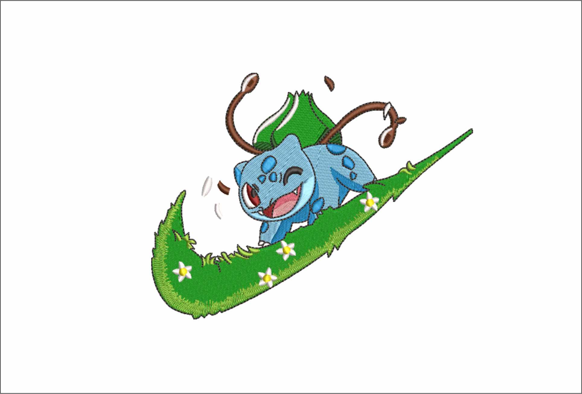 Nike Swoosh Bulbasaur with Flowers - Pokemon - Anime - Nike embroidery design - instant download
