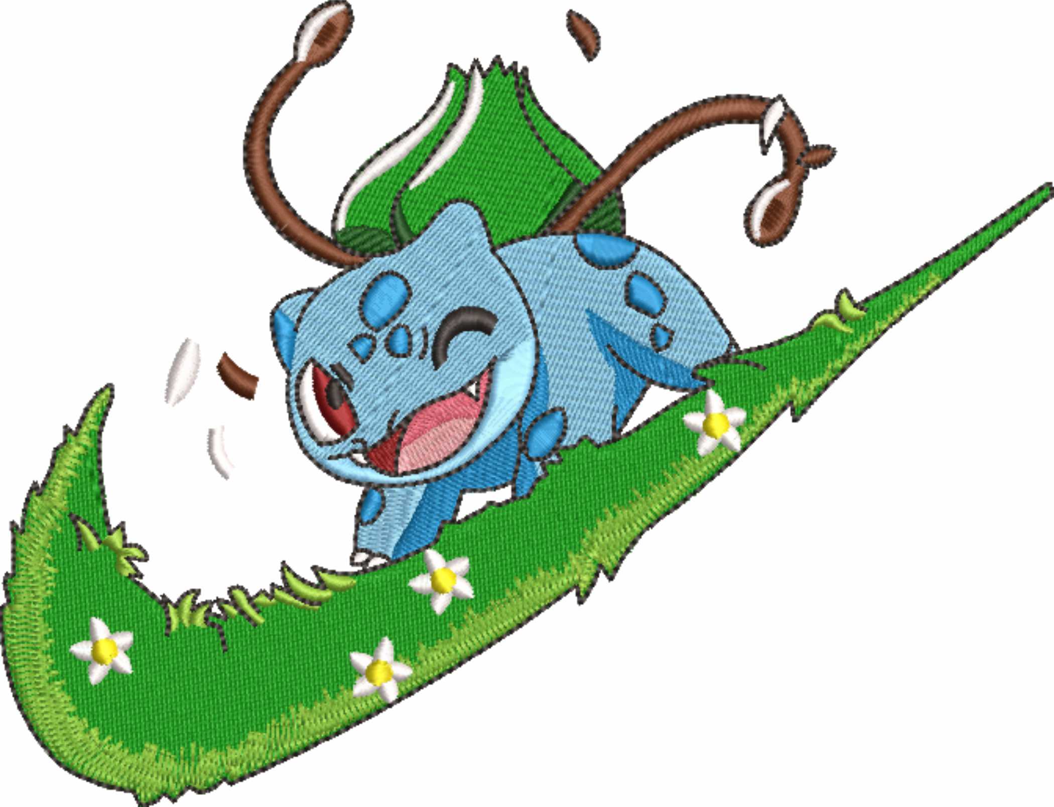 Nike Swoosh Bulbasaur with Flowers - Pokemon - Anime - Nike embroidery design - instant download — view 4