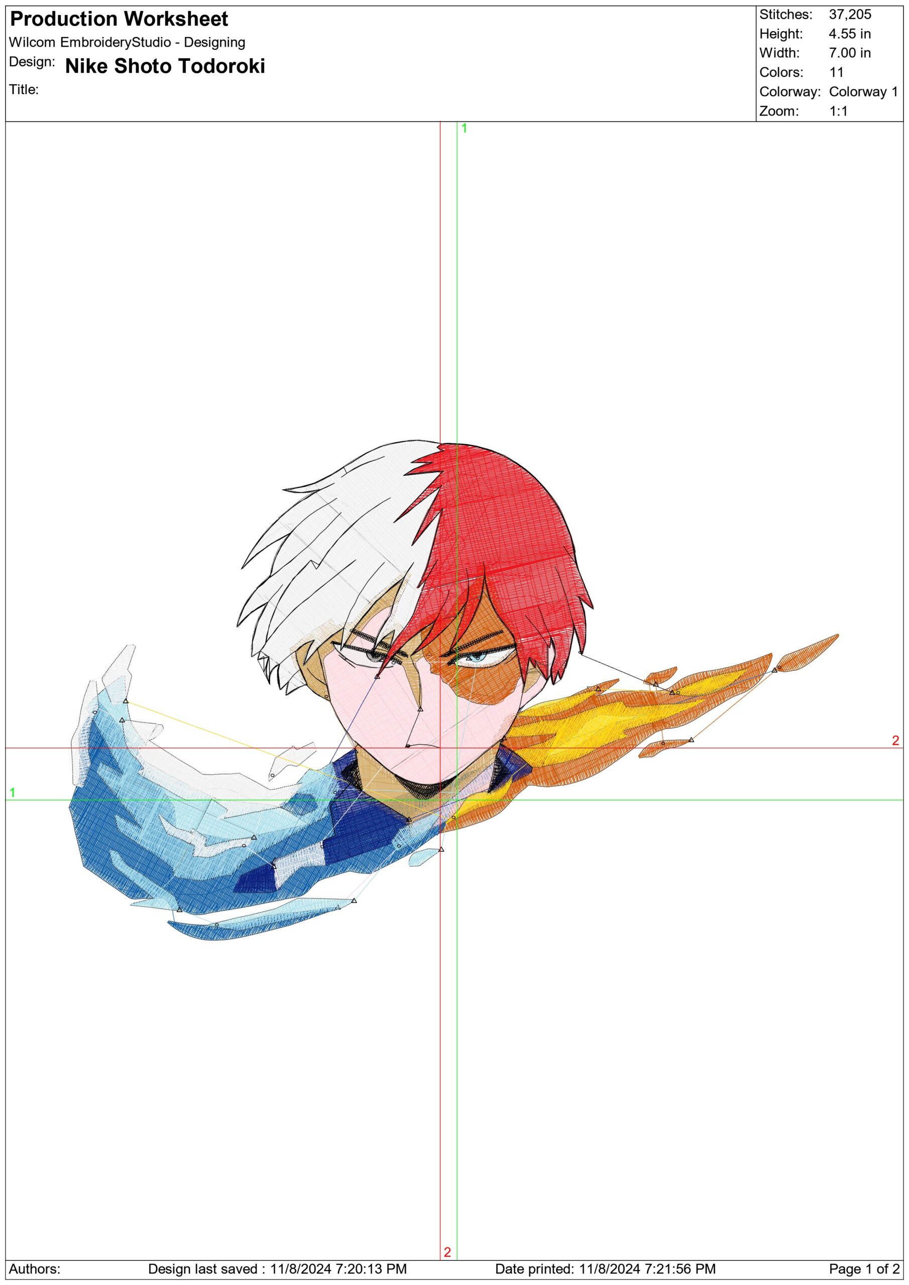 Nike Swoosh Shoto Todoroki Fire and Water - Anime - Nike embroidery design - instant download — view 2