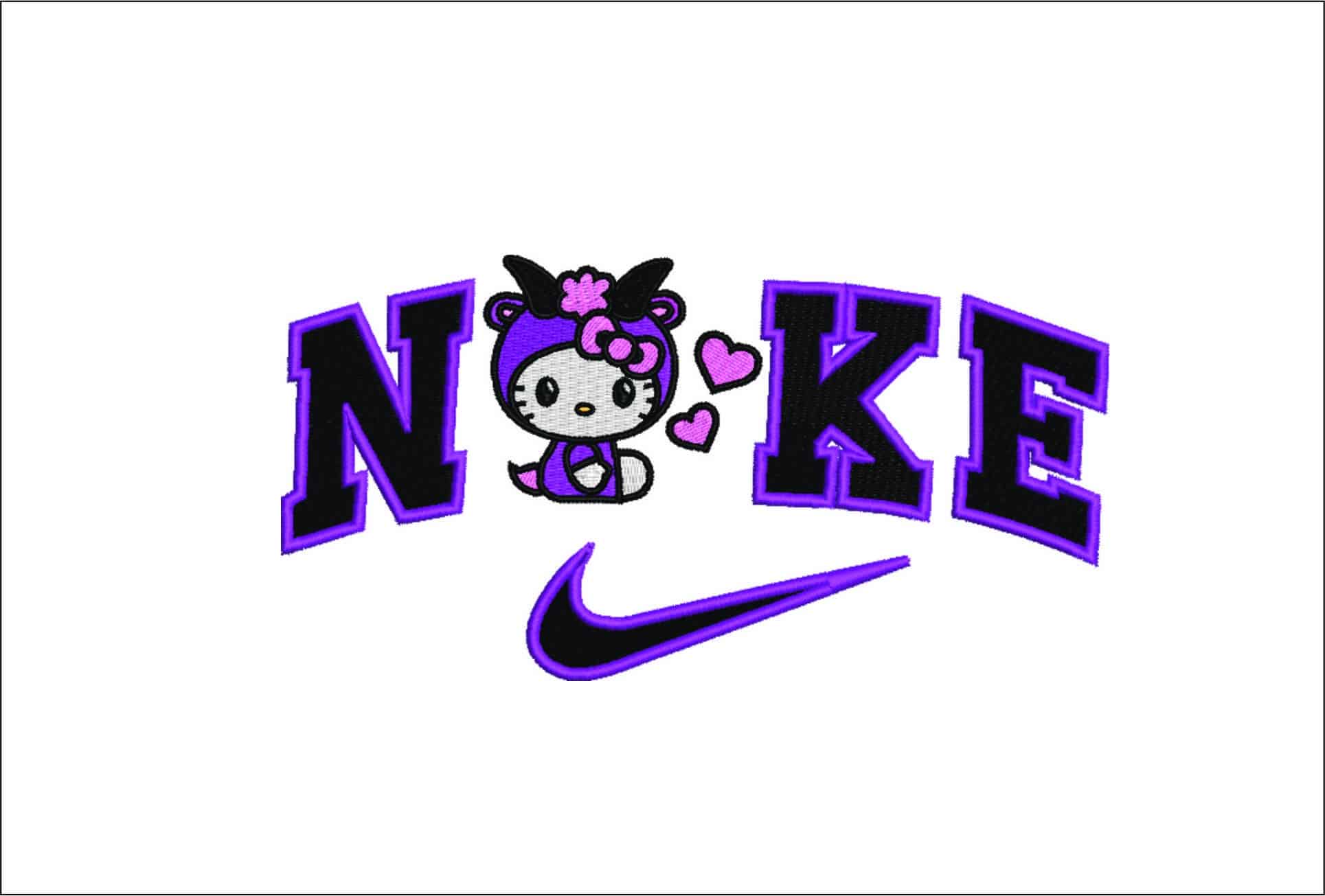 Nike Swoosh Hello Kitty With Purple Hearts - Nike embroidery design file - instant download in a frame