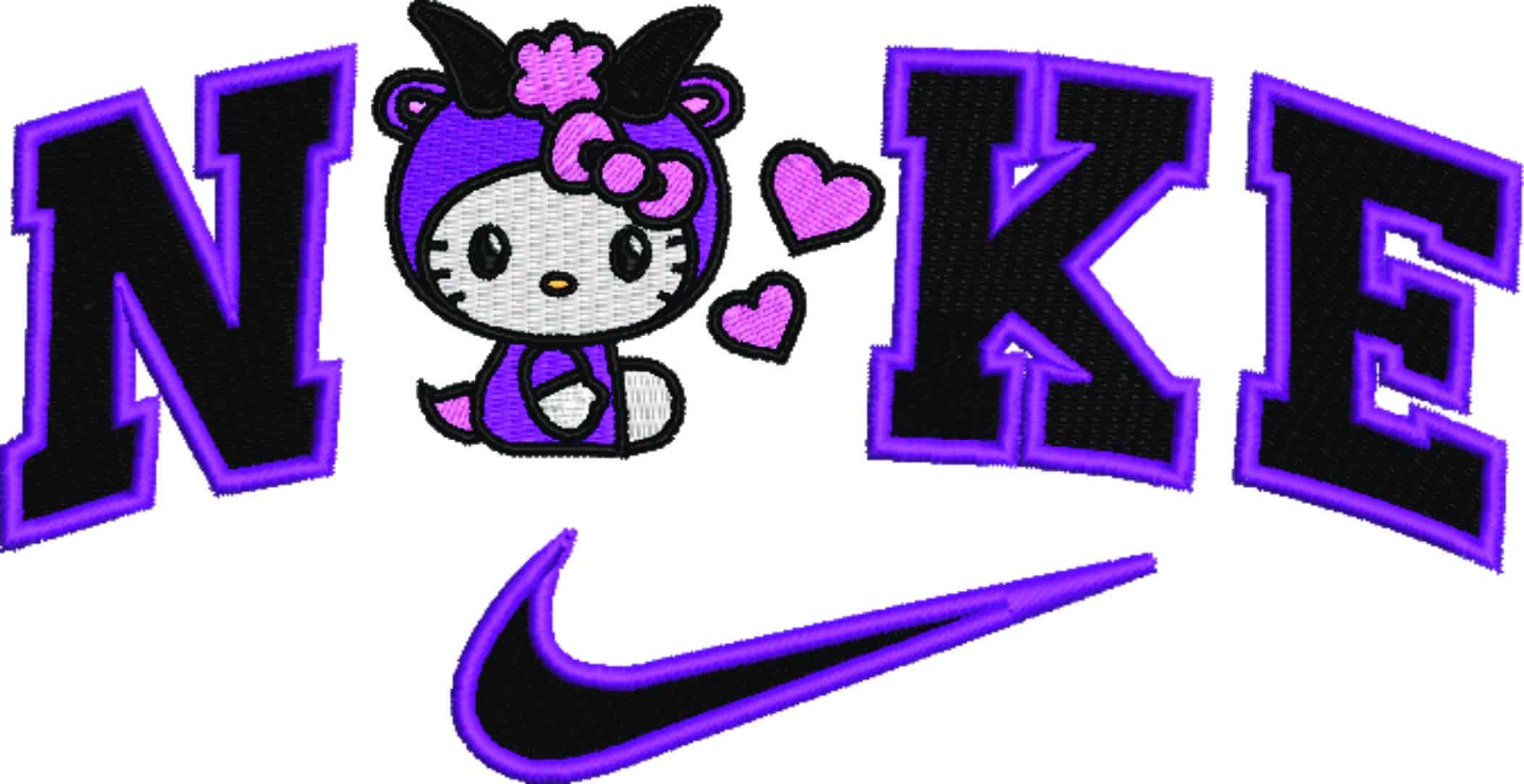Nike Swoosh Hello Kitty With Purple Hearts - Nike embroidery design file - instant download in a frame — view 4