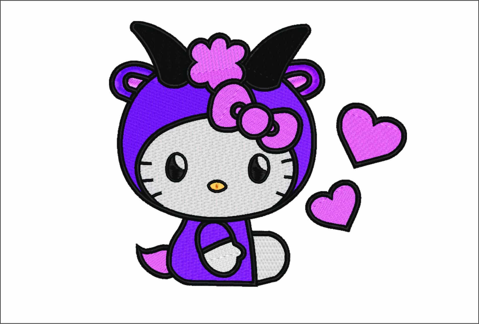 Hello Kitty With Purple Hearts - Nike embroidery design file - instant download in a frame