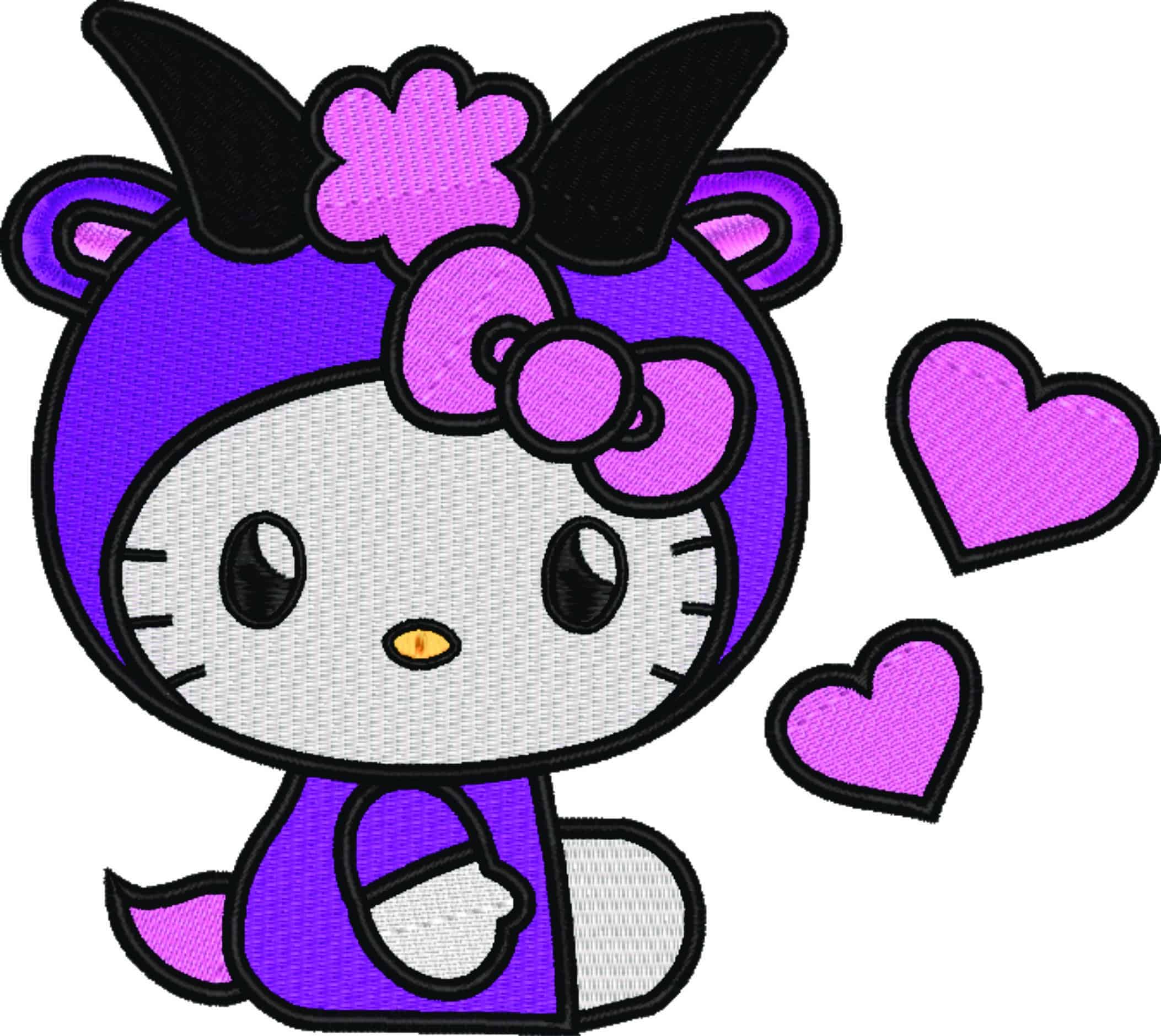 Hello Kitty With Purple Hearts - Nike embroidery design file - instant download in a frame — view 4