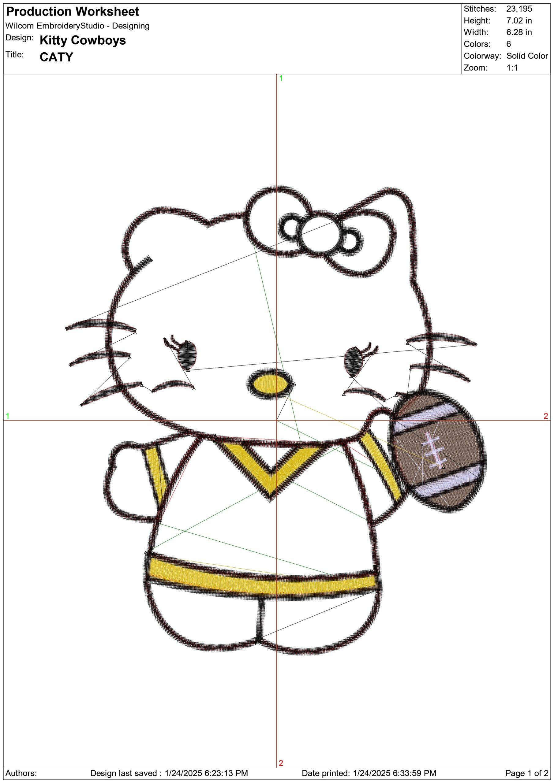 Hello Kitty Cowboys Embroidery design file - instant download — view 2