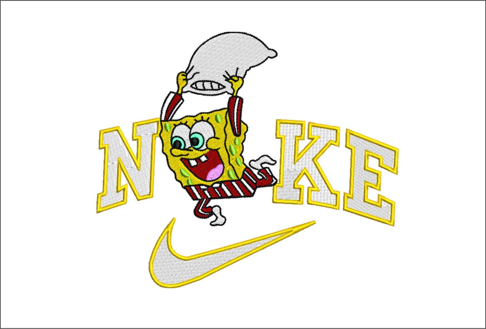 Nike Swoosh Sponge Bob Pillow Fight- Nike Sponge Bob embroidery design file - instant download