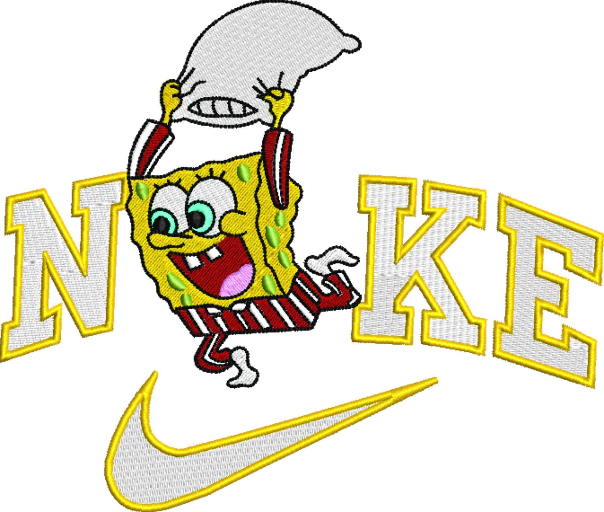 Nike Swoosh Sponge Bob Pillow Fight- Nike Sponge Bob embroidery design file - instant download — view 4