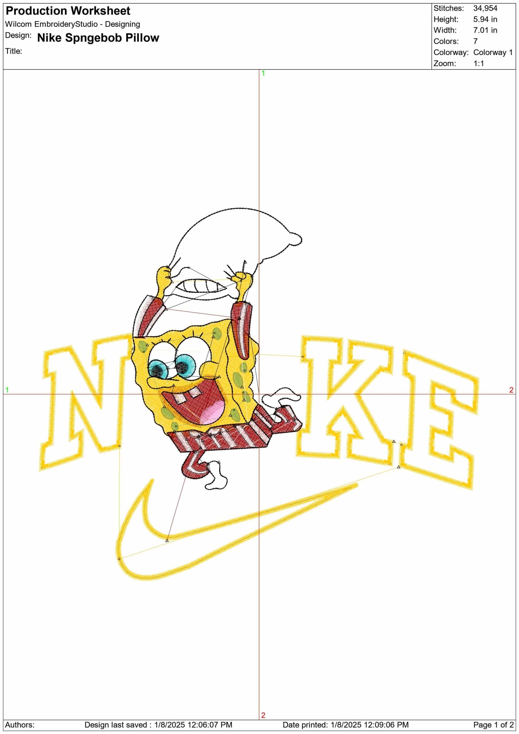 Nike Swoosh Sponge Bob Pillow Fight- Nike Sponge Bob embroidery design file - instant download — view 2