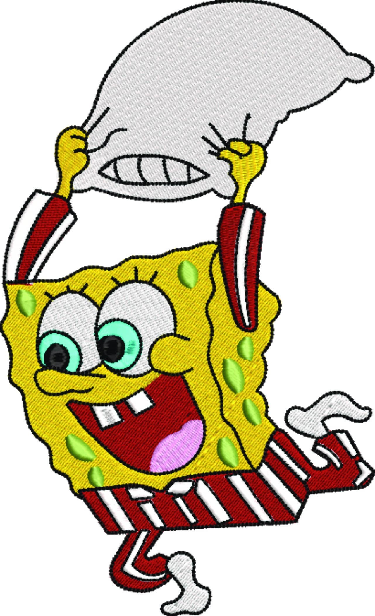 Sponge Bob Pillow Fight- Nike Sponge Bob embroidery design file - instant download — view 3