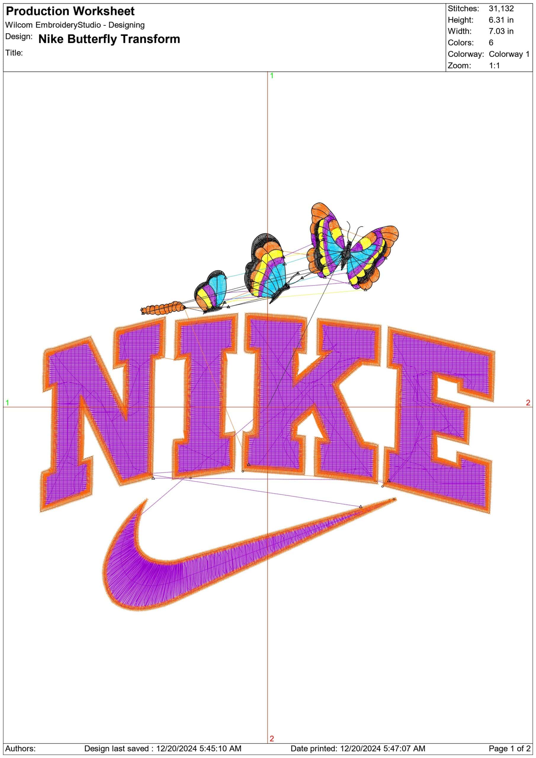Nike Swoosh Butterflies Transform - Nike embroidery design file - instant download in a frame — view 2