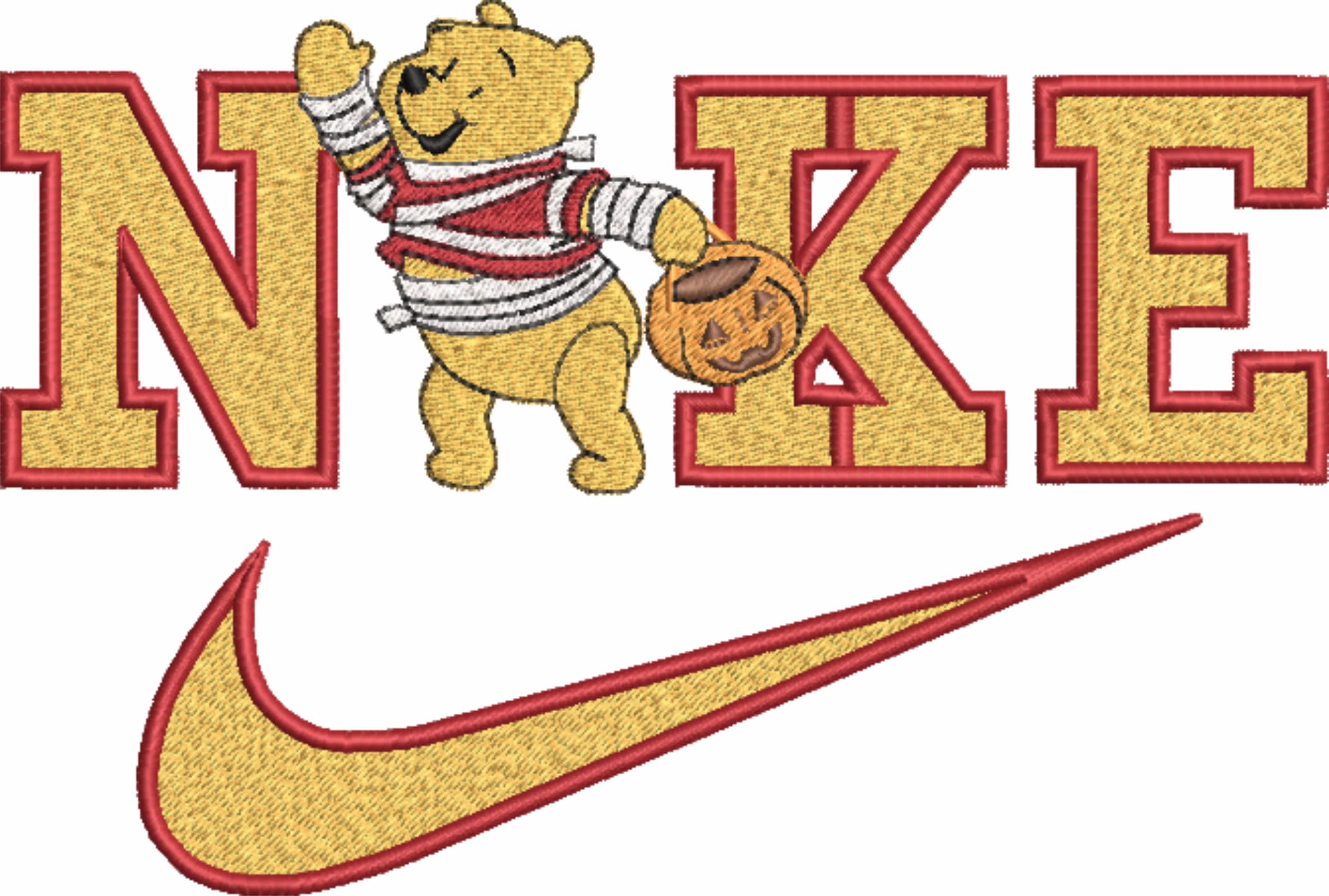 Nike Swoosh Winnie the Pooh Mummy - Halloween embroidery design file - instant download in a frame — view 4