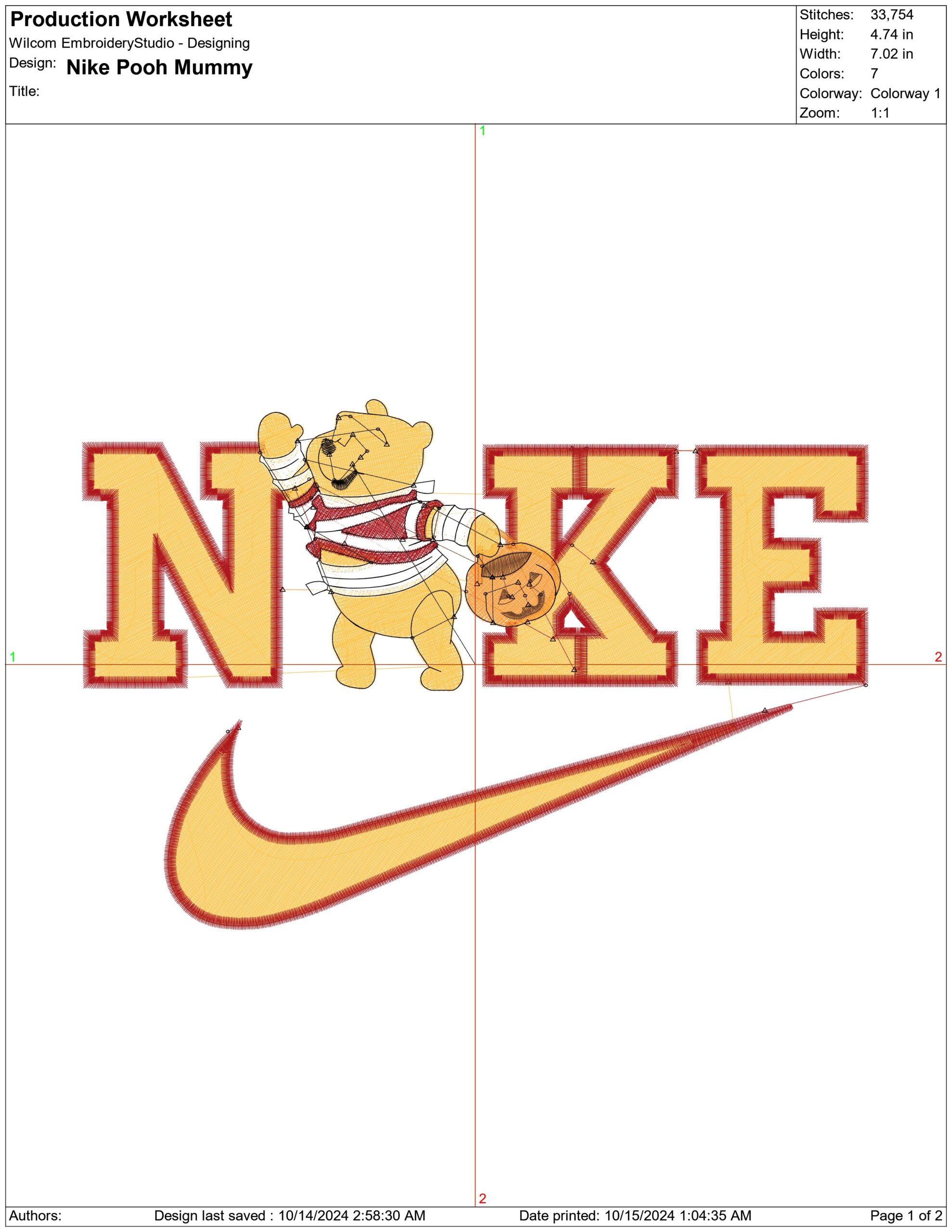 Nike Swoosh Winnie the Pooh Mummy - Halloween embroidery design file - instant download in a frame — view 2