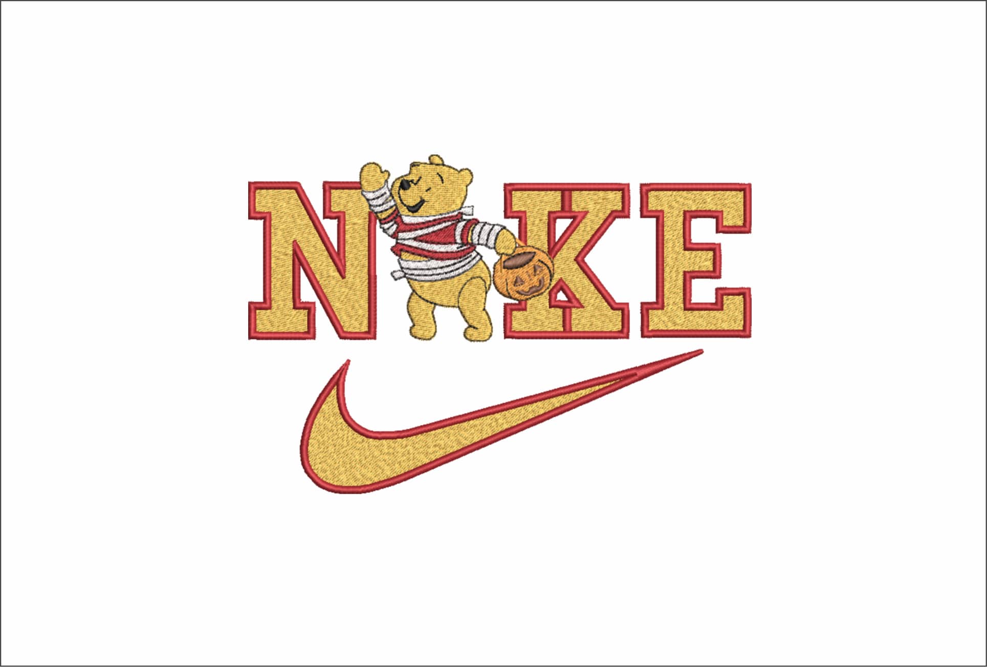 Nike Swoosh Winnie the Pooh Mummy - Halloween embroidery design file - instant download in a frame