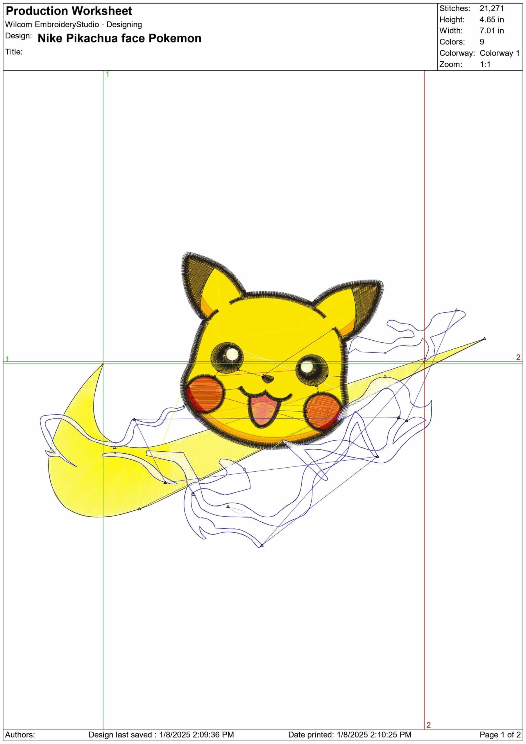 Nike Swoosh Pikachu electric - Pokemon - Anime - Nike embroidery design - instant download — view 2