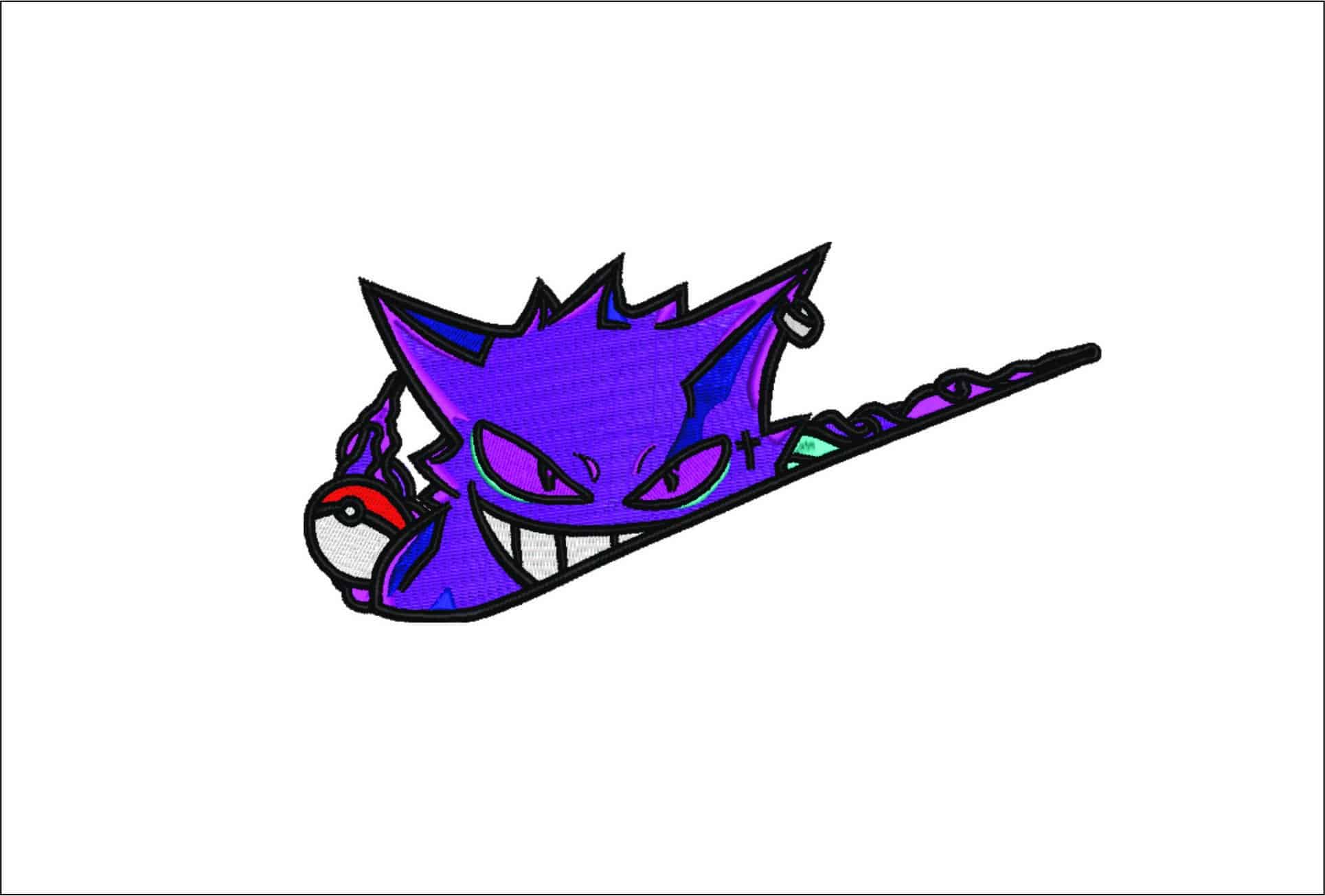 Nike Swoosh Gengar in Swoosh - Pokemon - Anime - Nike embroidery design - instant download
