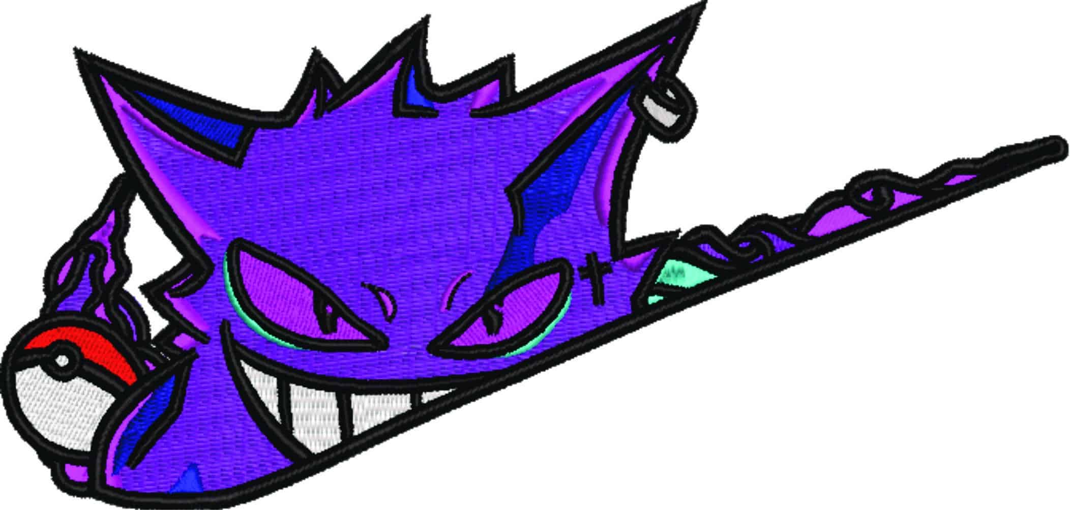 Nike Swoosh Gengar in Swoosh - Pokemon - Anime - Nike embroidery design - instant download — view 4
