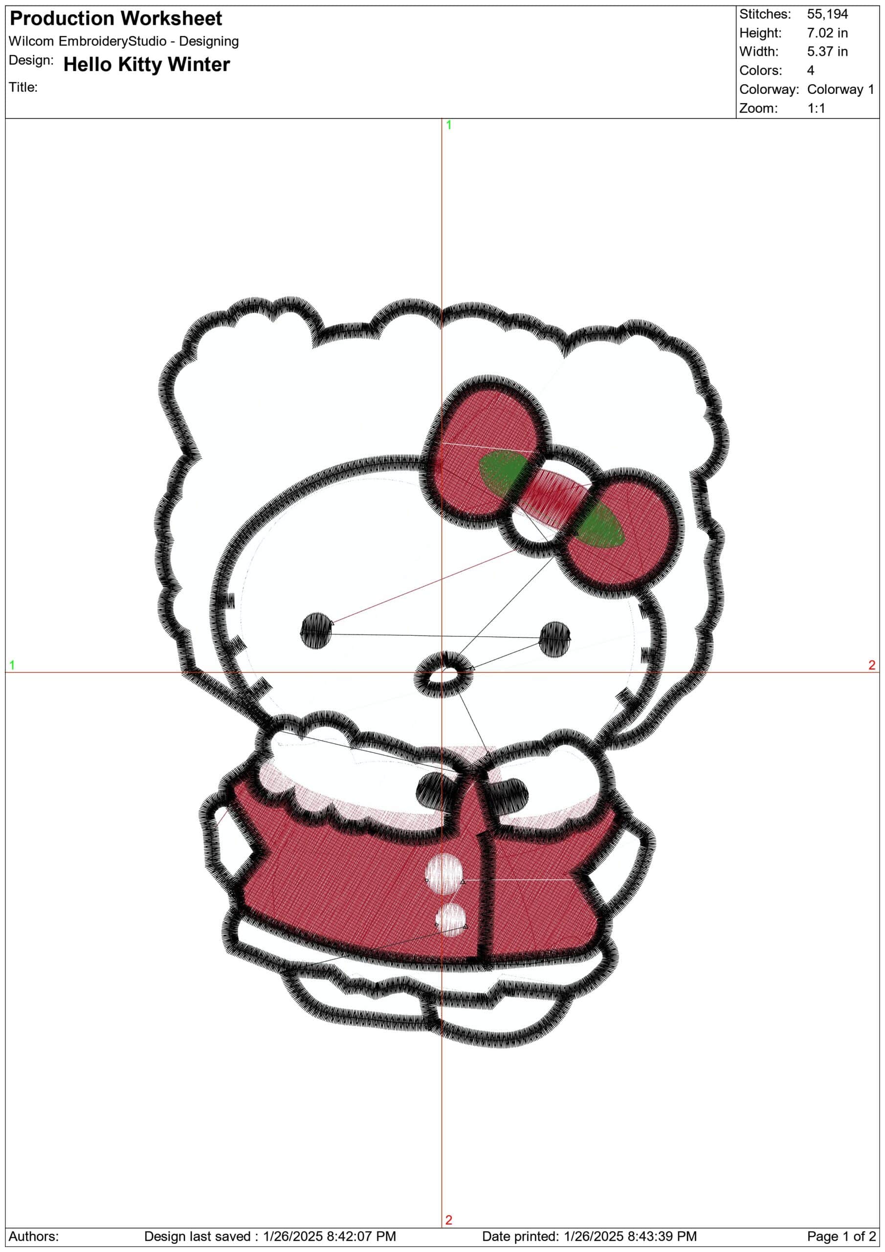 Hello Kitty With Winter Clothes - Nike embroidery design file - instant download — view 3