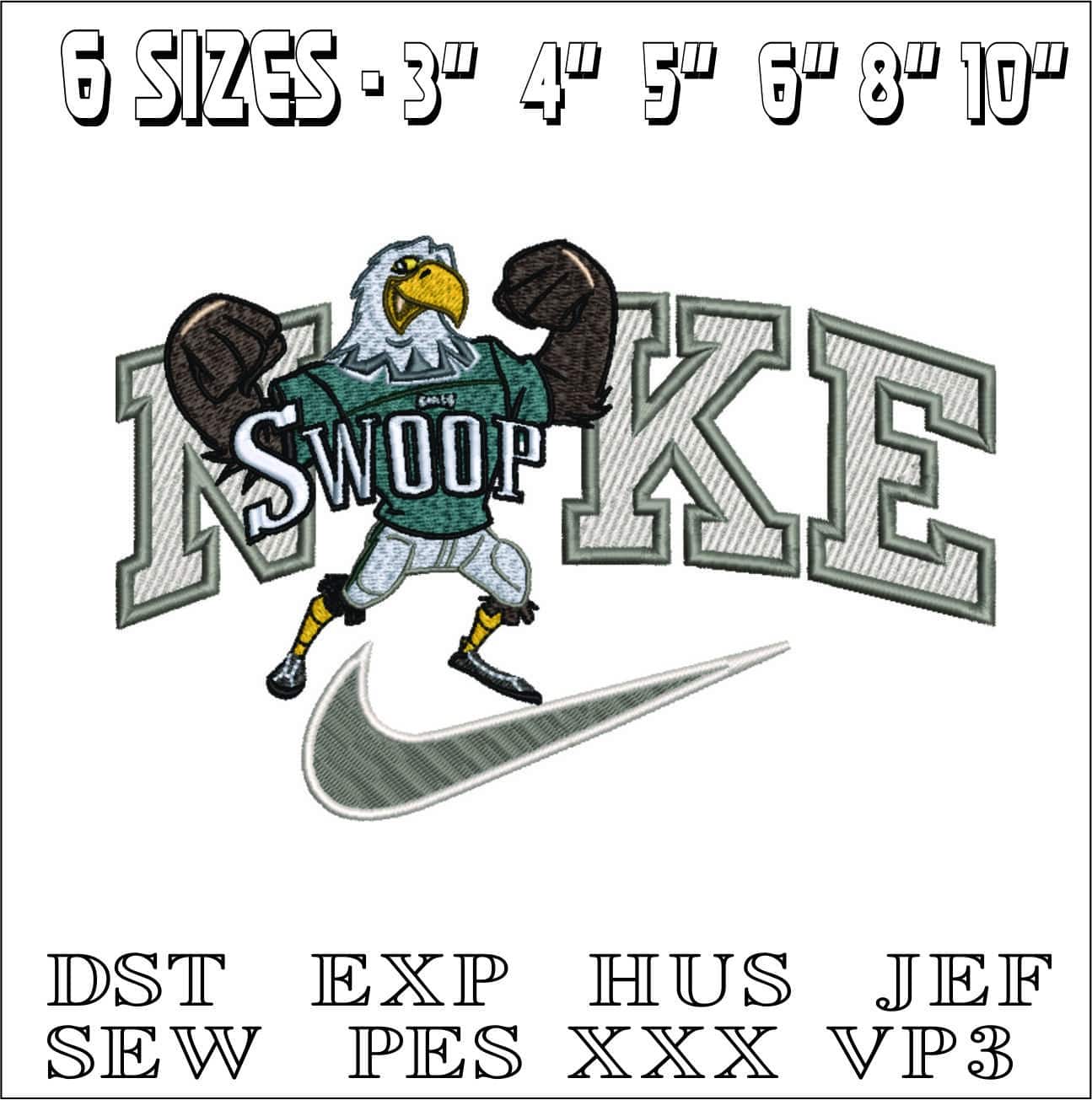 Nike Swoosh Philadelphia Eagles Swoop- NFL embroidery design file - instant download — view 2