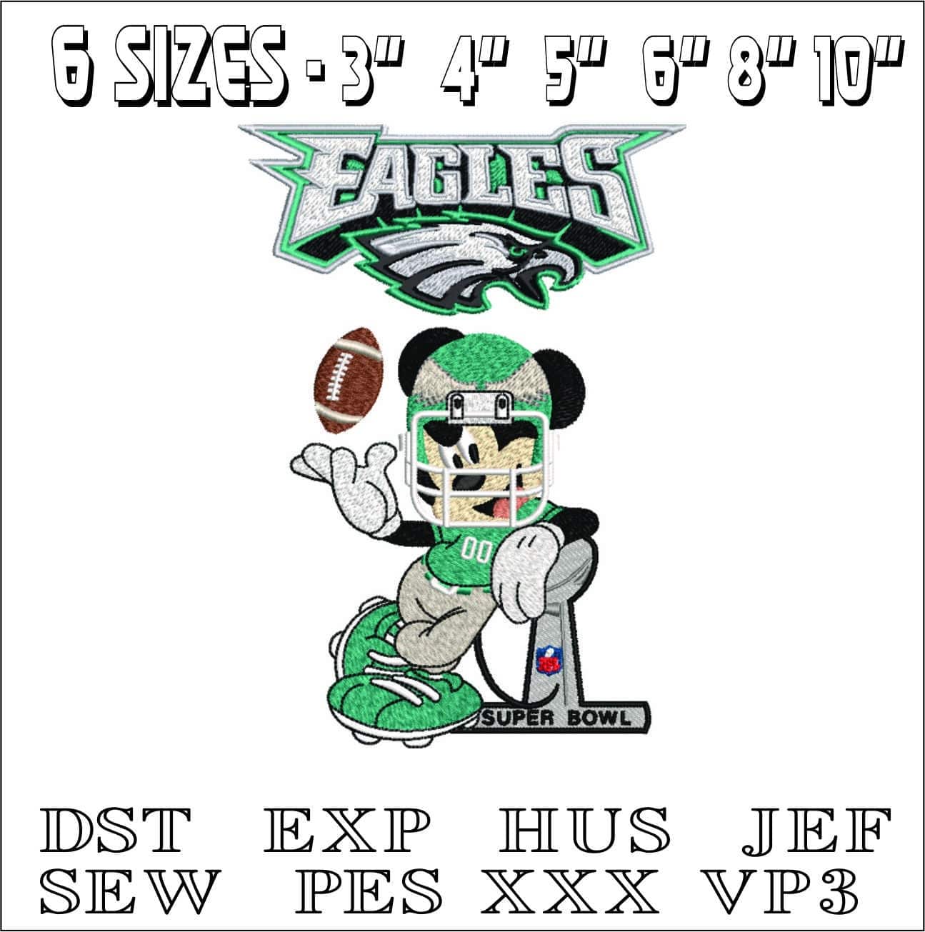 Philadelphia Eagles Mickey Mouse Superbowl Trophy - NFL embroidery design file - instant download — view 2