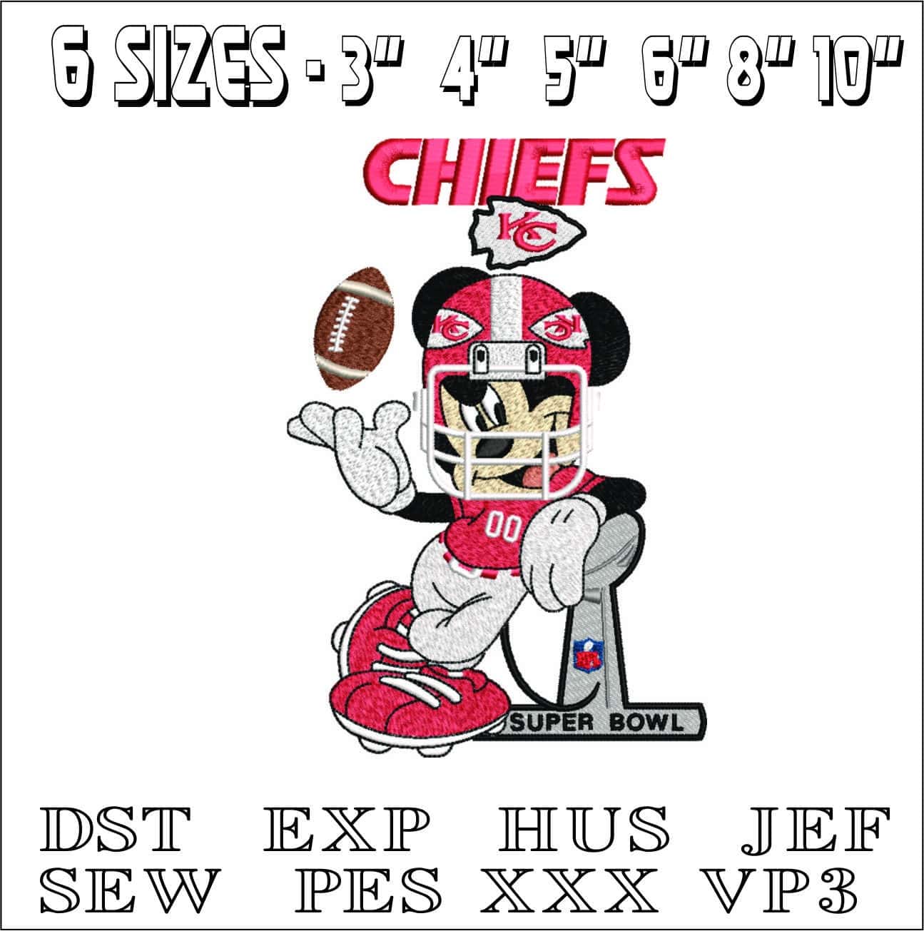 Kansas City Chiefs NFL Superbowl Mickey Mouse -Arrowhead Stadium embroidery machine pattern embroidery file - instant download — view 2