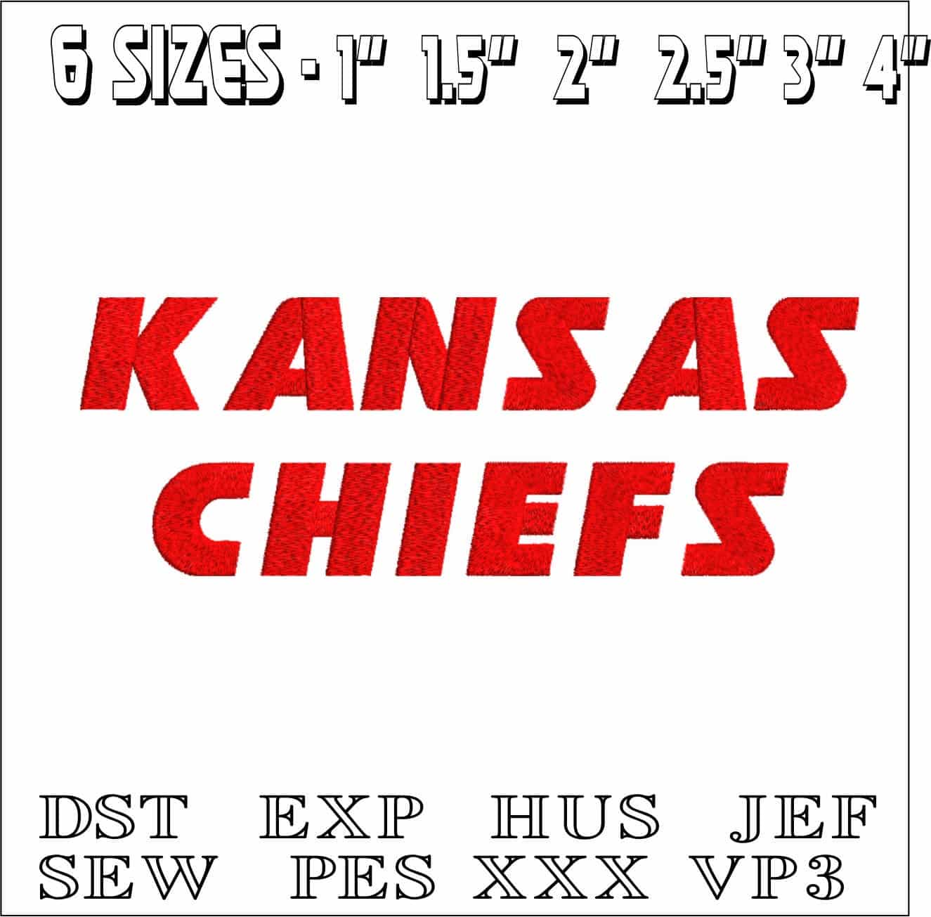 Kansas City Chiefs Embroidery Font Set - 1" 1.5" 2" 2.5" 3" and 4" - Machine Embroidery Alphabet Font - instant download — view 2
