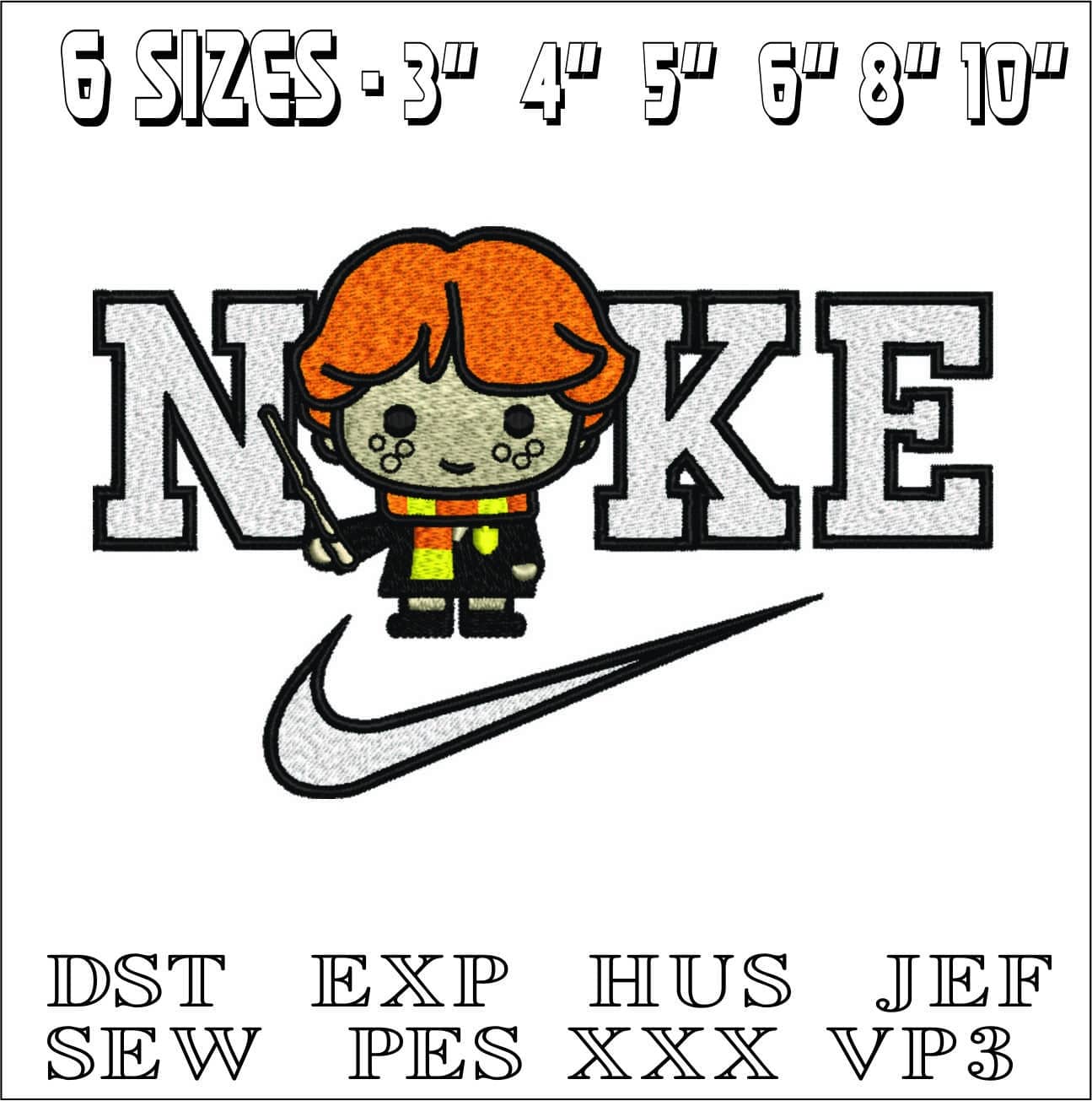Nike Swoosh Young Ron Weasley - Harry Potter embroidery design file - instant download — view 2