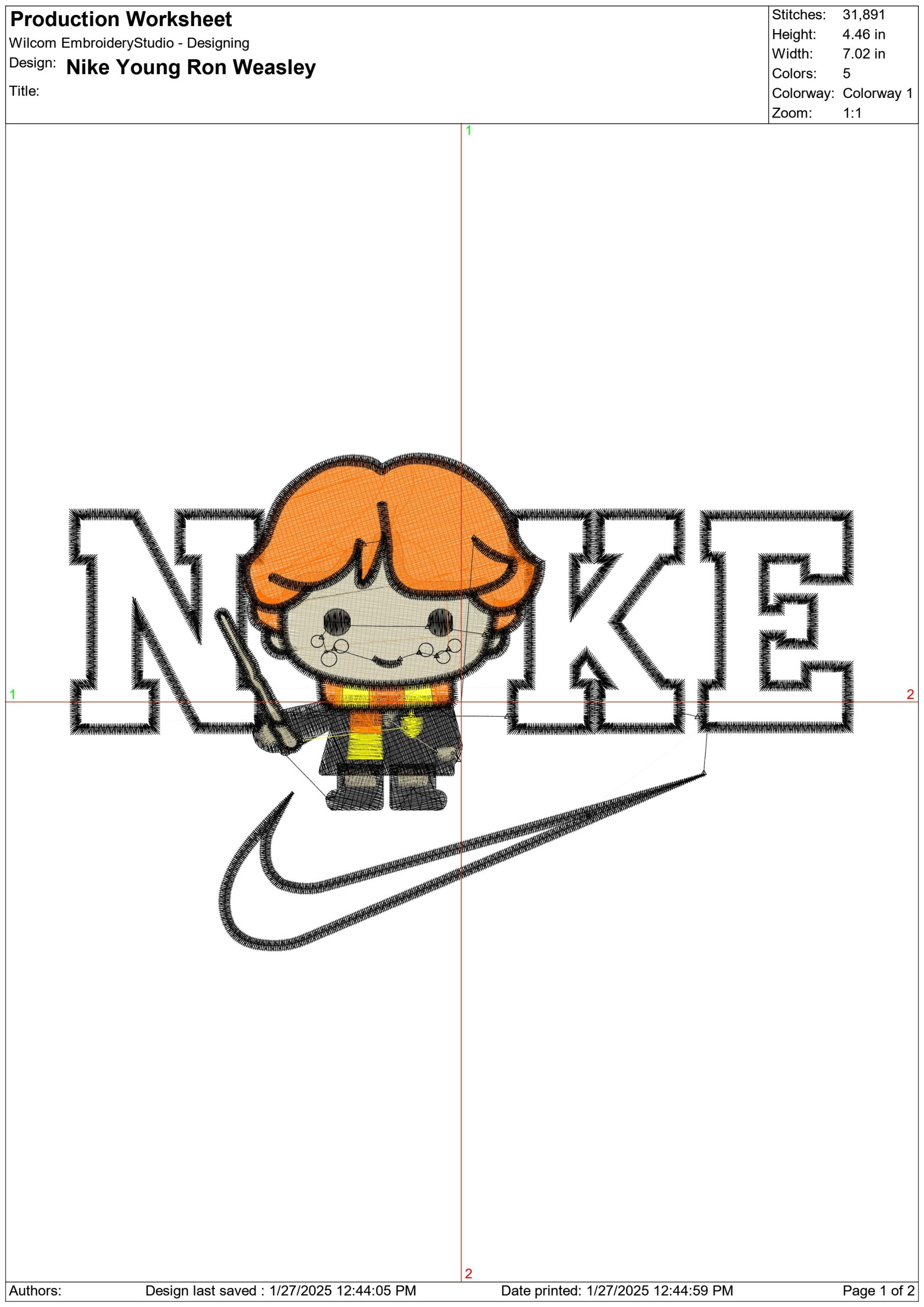 Nike Swoosh Young Ron Weasley - Harry Potter embroidery design file - instant download — view 3