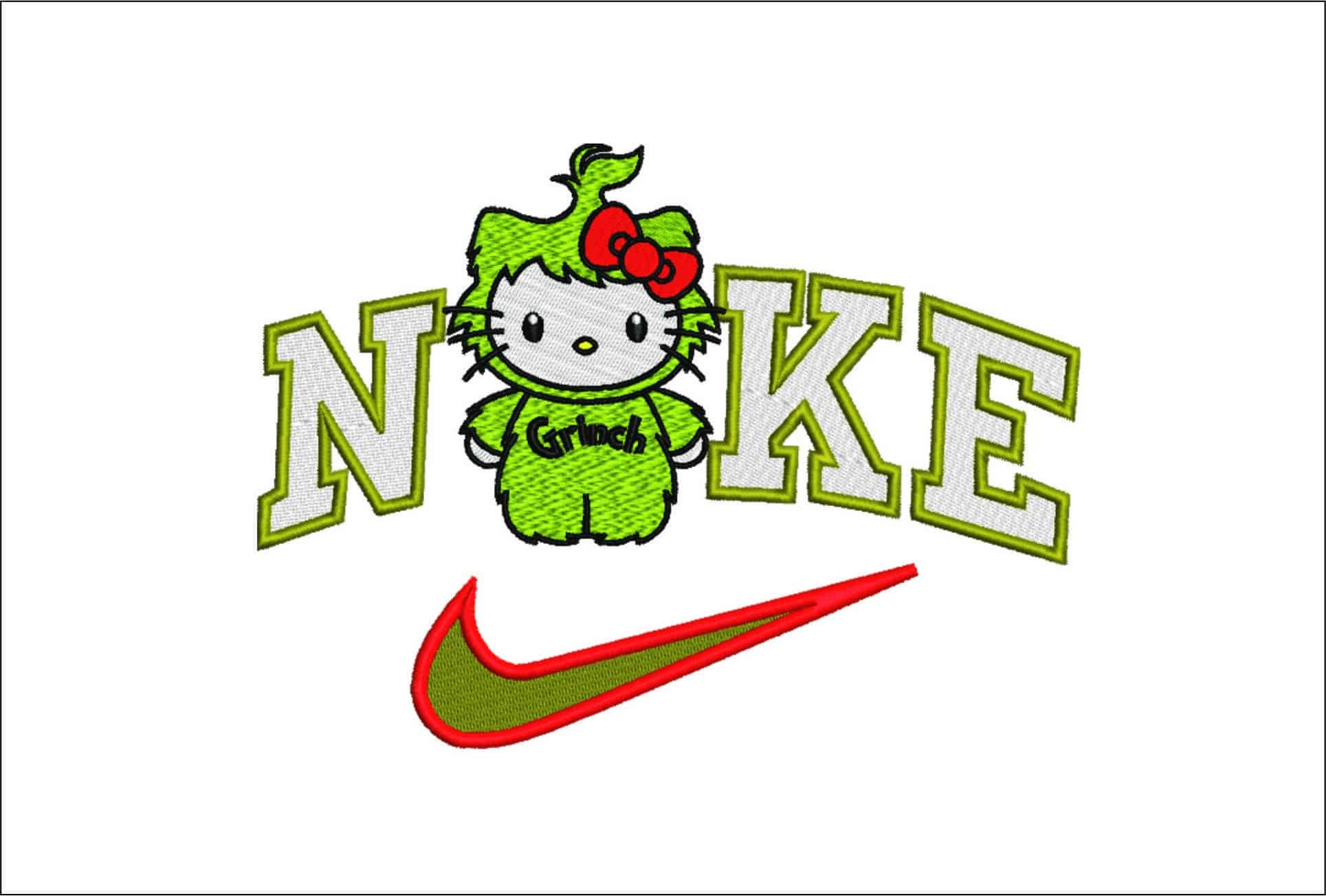 Nike Swoosh Hello Kitty Grinch - Halloween - Nike embroidery design file - instant download
