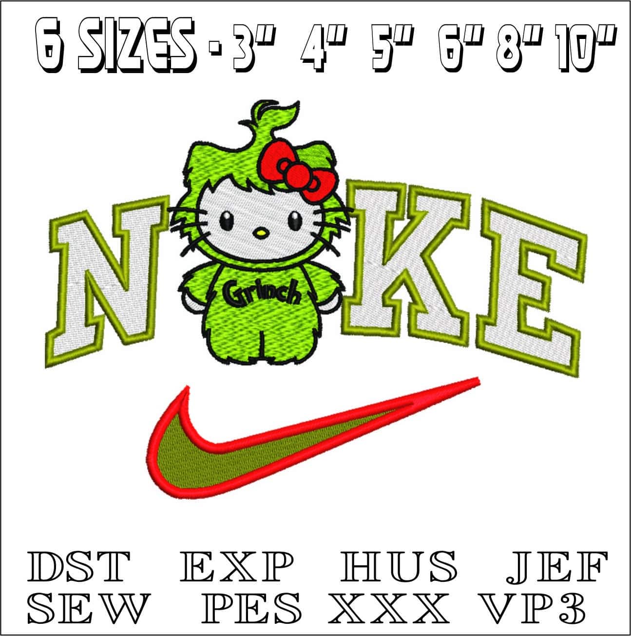 Nike Swoosh Hello Kitty Grinch - Halloween - Nike embroidery design file - instant download — view 2