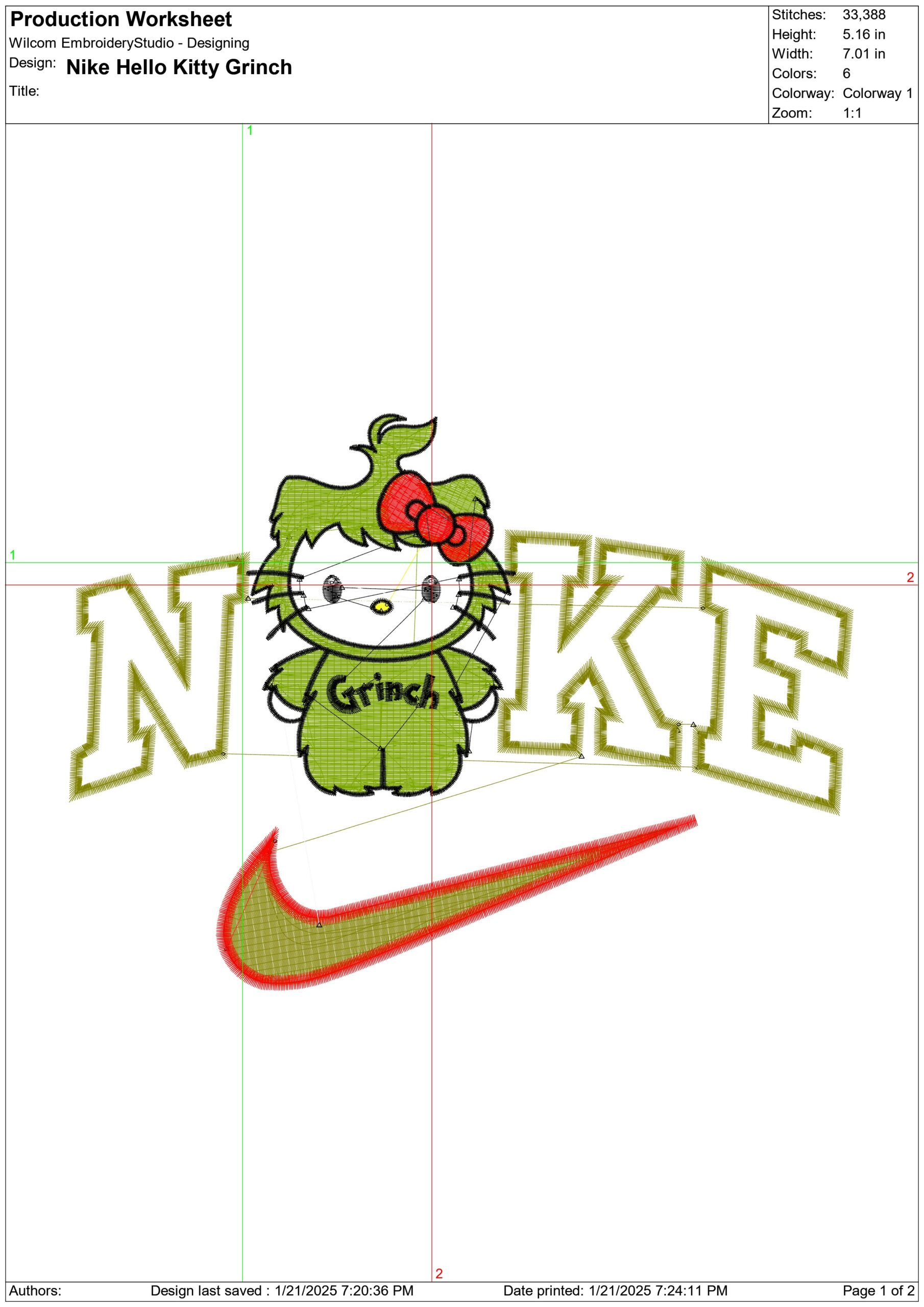 Nike Swoosh Hello Kitty Grinch - Halloween - Nike embroidery design file - instant download — view 3