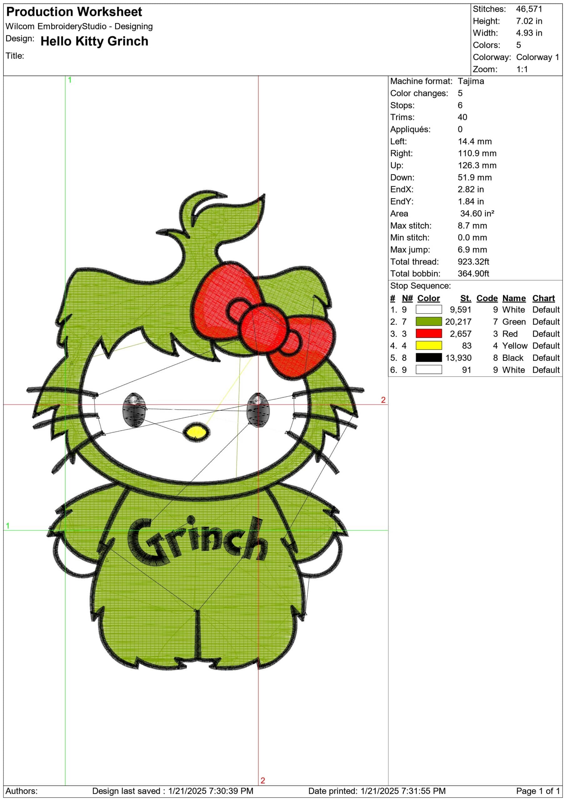 Hello Kitty Grinch - Halloween - Nike embroidery design file - instant download — view 3