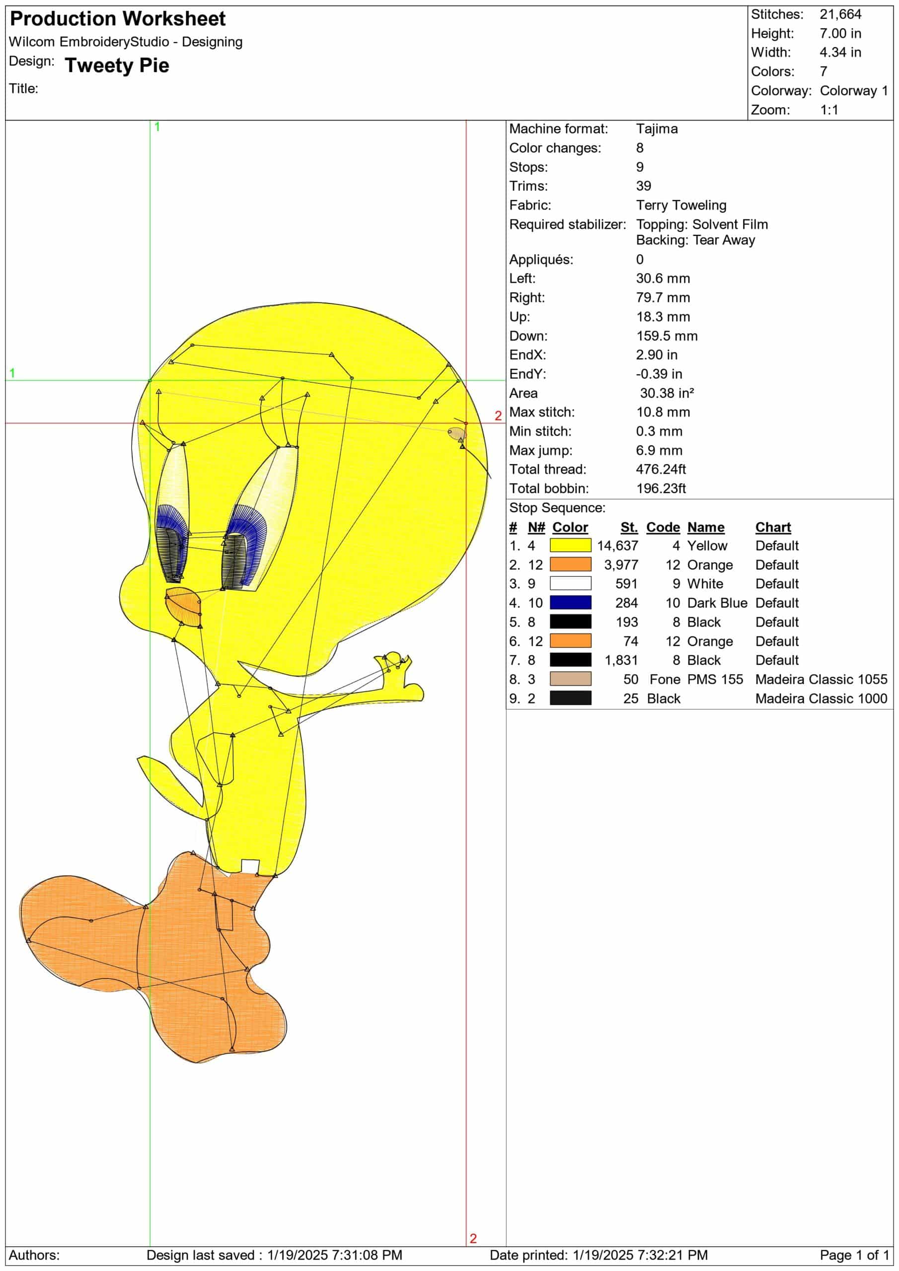 Tweety Pie- Nike Looney Tunes embroidery design file - instant download — view 3