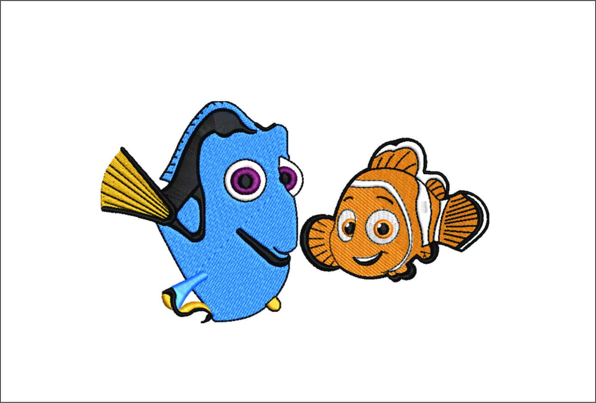 Nemo and Dory - Finding Nemo - Nike Disney Cartoon embroidery design file - instant download