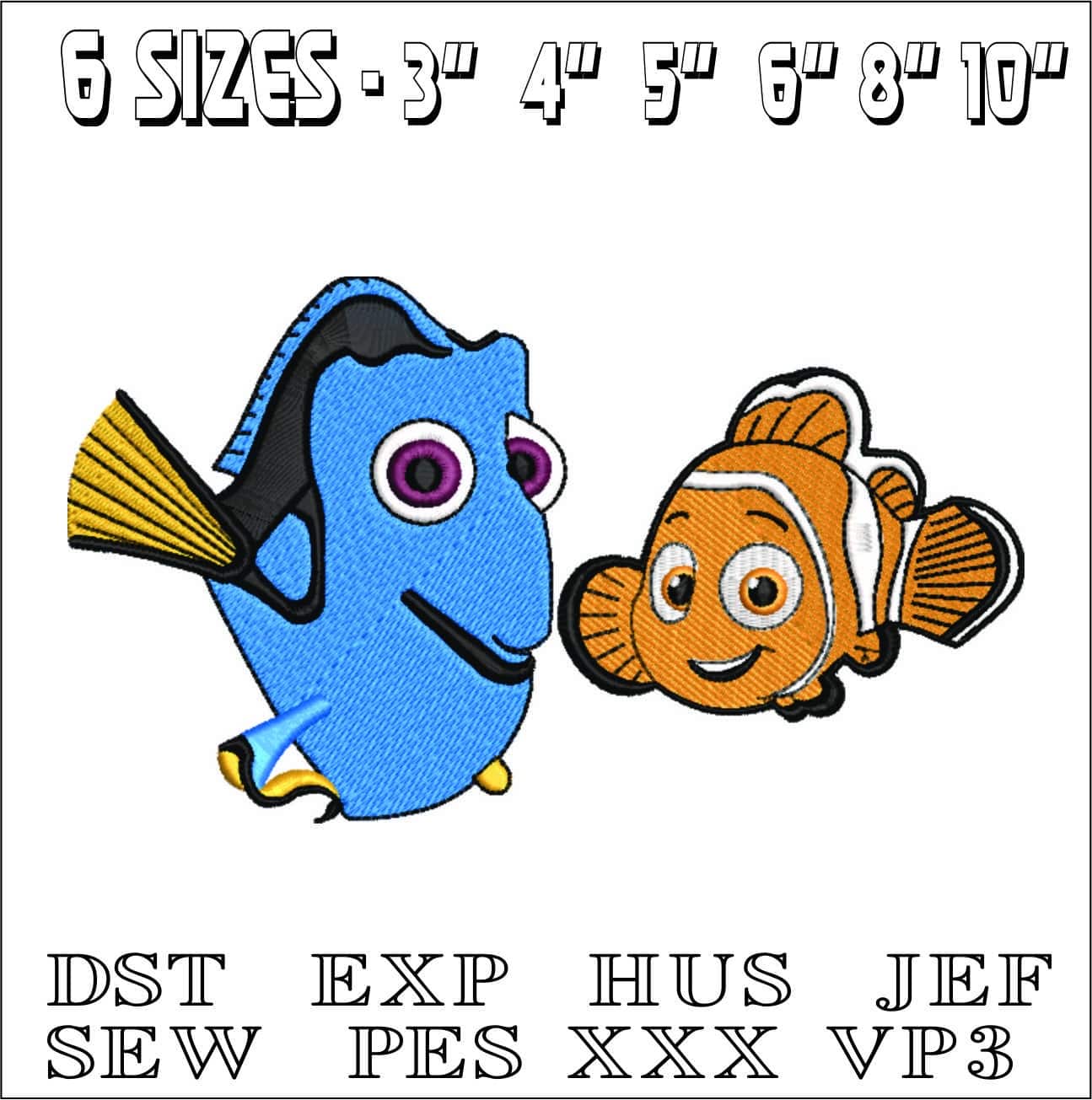 Nemo and Dory - Finding Nemo - Nike Disney Cartoon embroidery design file - instant download — view 2