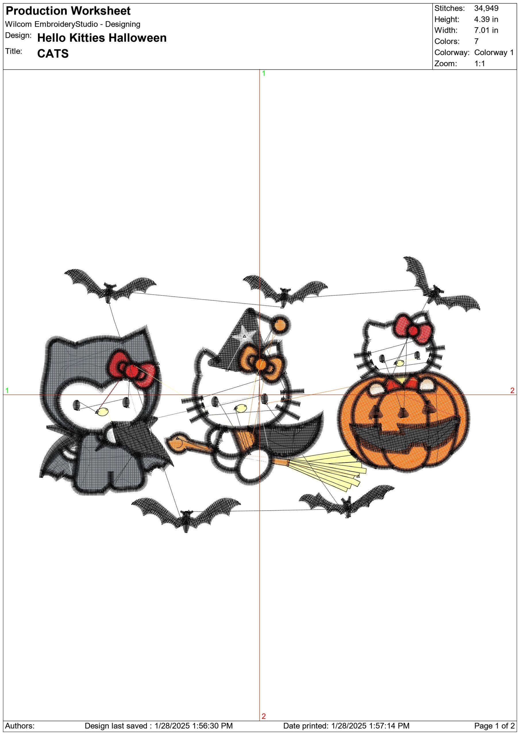 Hello Kitty Dracula, Witch and Pumpkin - Halloween embroidery design - embroidery file - instant download — view 3
