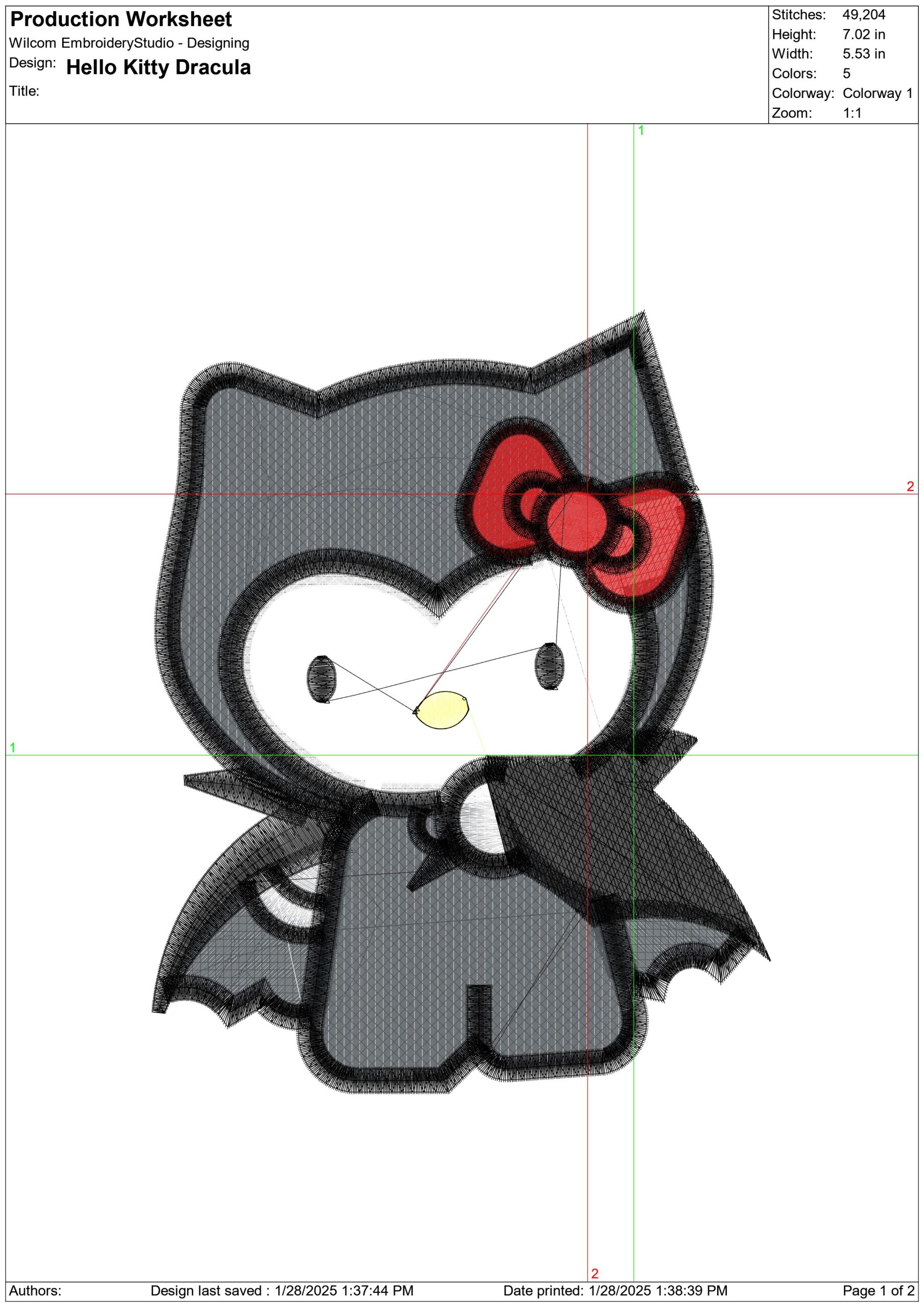 Hello Kitty Dracula - Halloween embroidery design - embroidery file - instant download — view 3